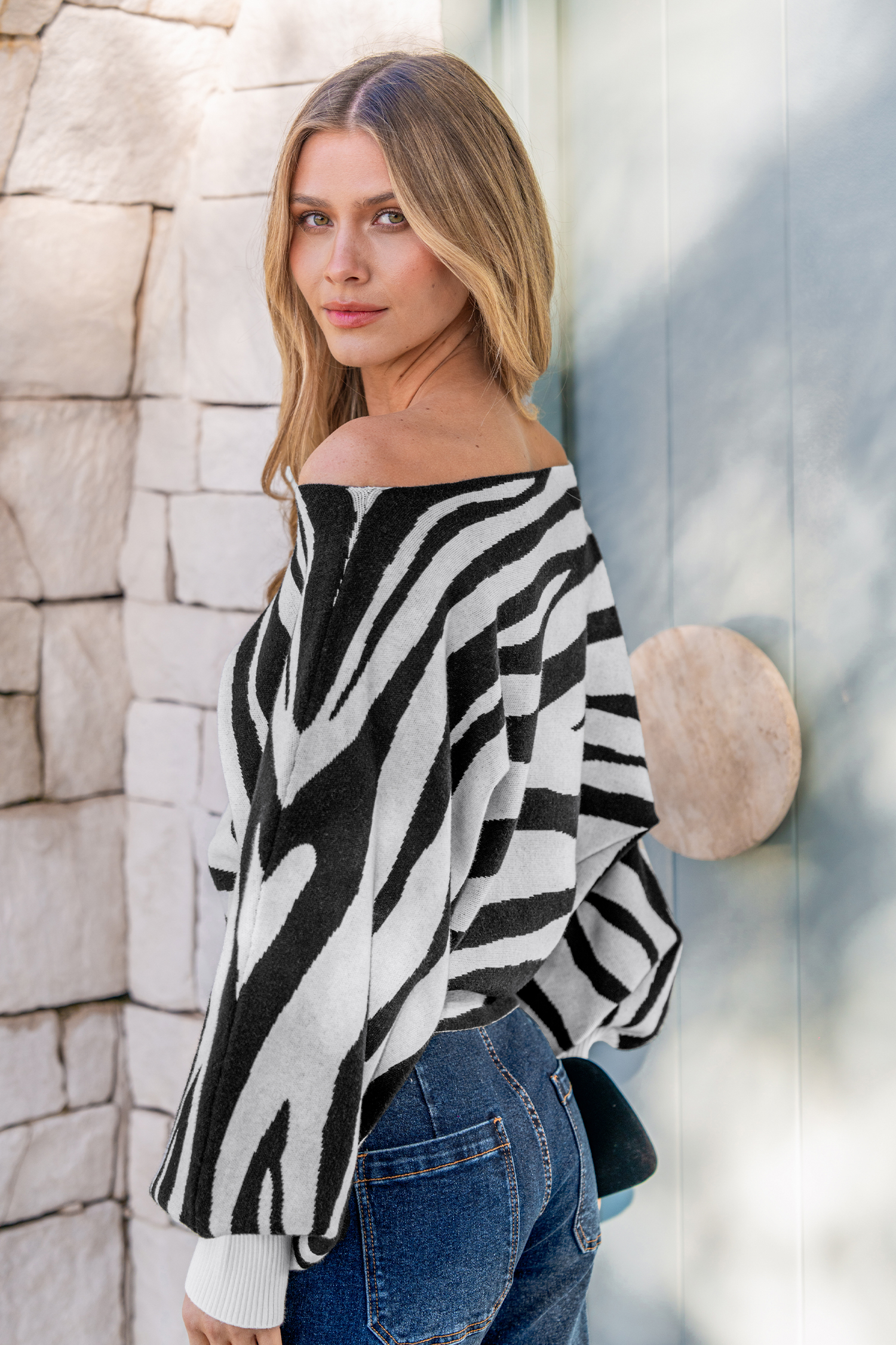 Cupshe Stripes & Vibes Animal Print Sweater In Black