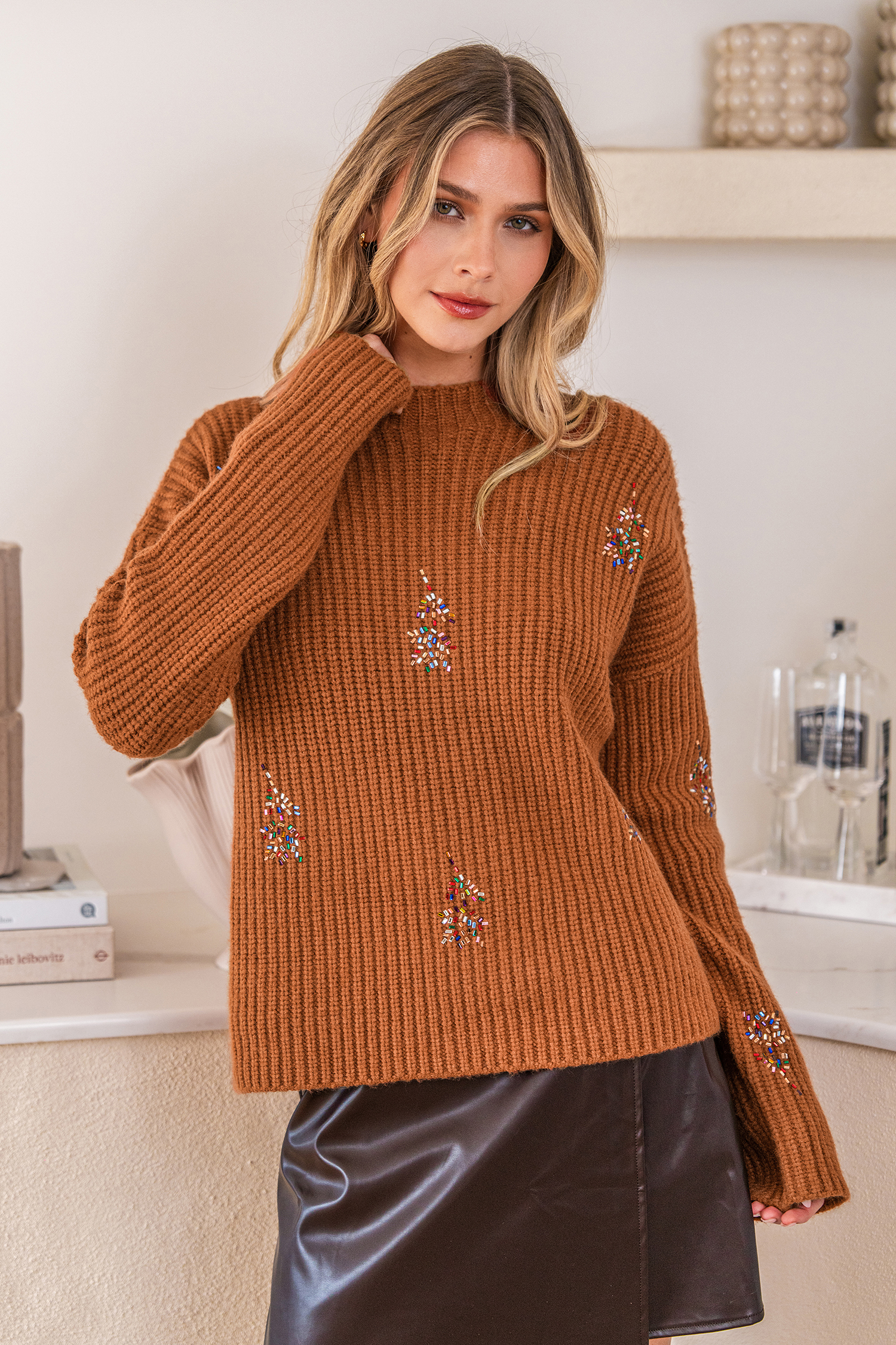 Cupshe Just Warming Up Orange Sweater In Brown