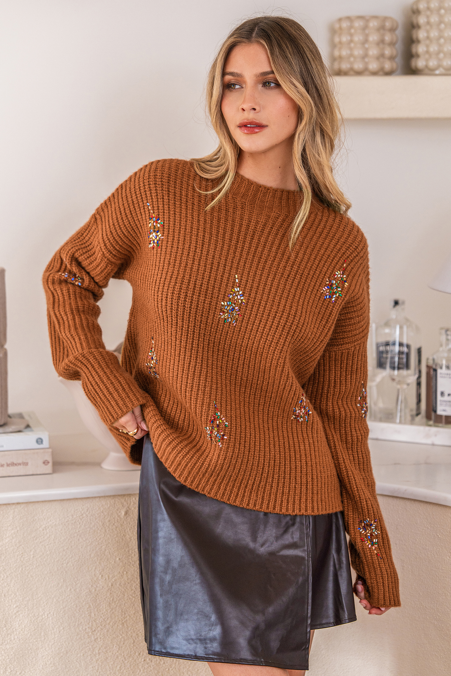 Cupshe Just Warming Up Orange Sweater In Brown