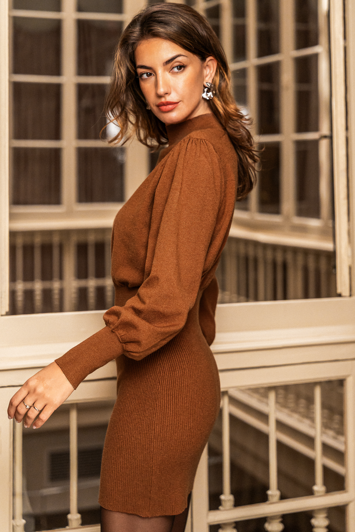 Cupshe Fall Flirt Orange Sweater Dress In Gold