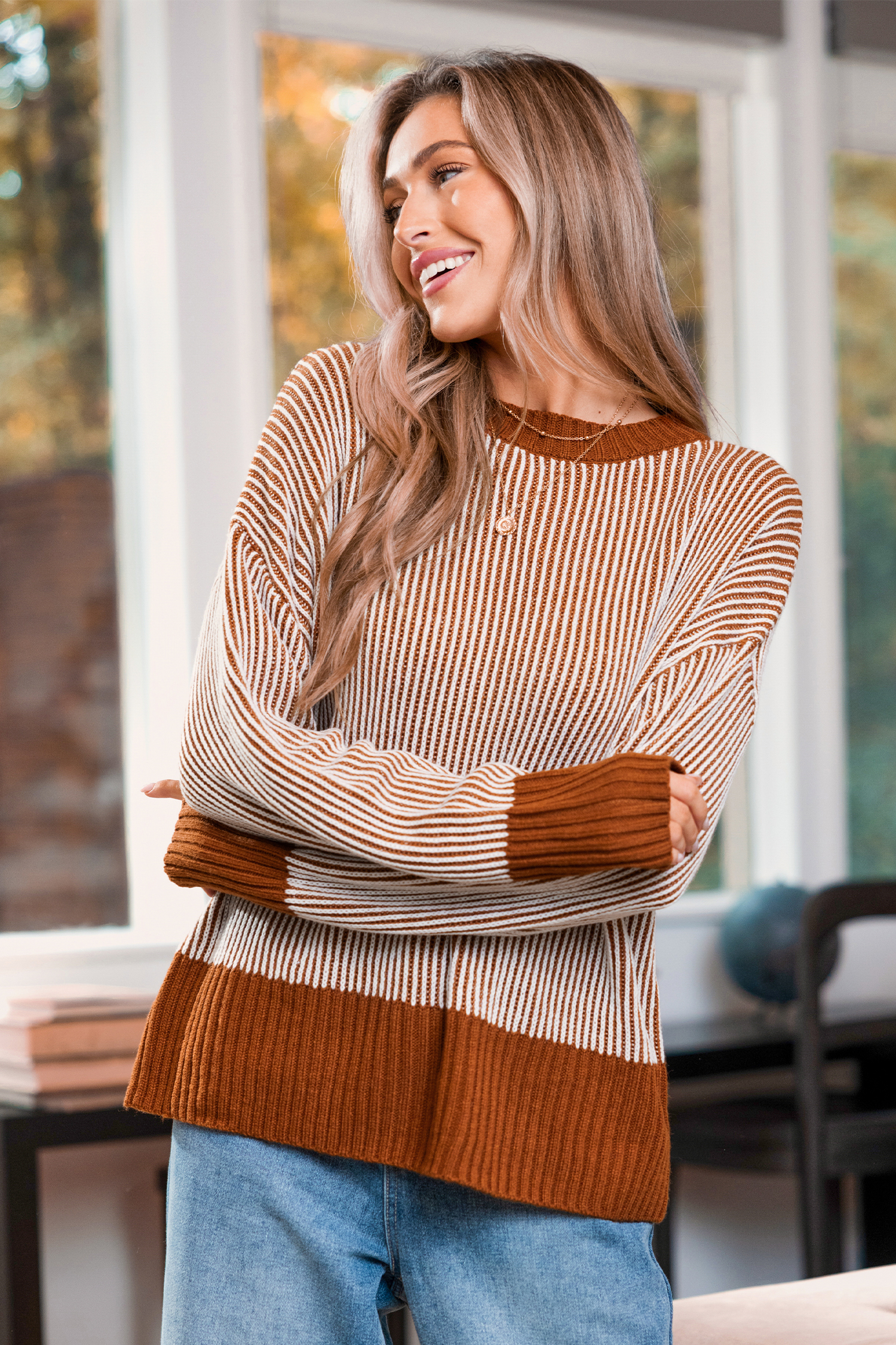 Cupshe Hot Fudge Striped Sweater
