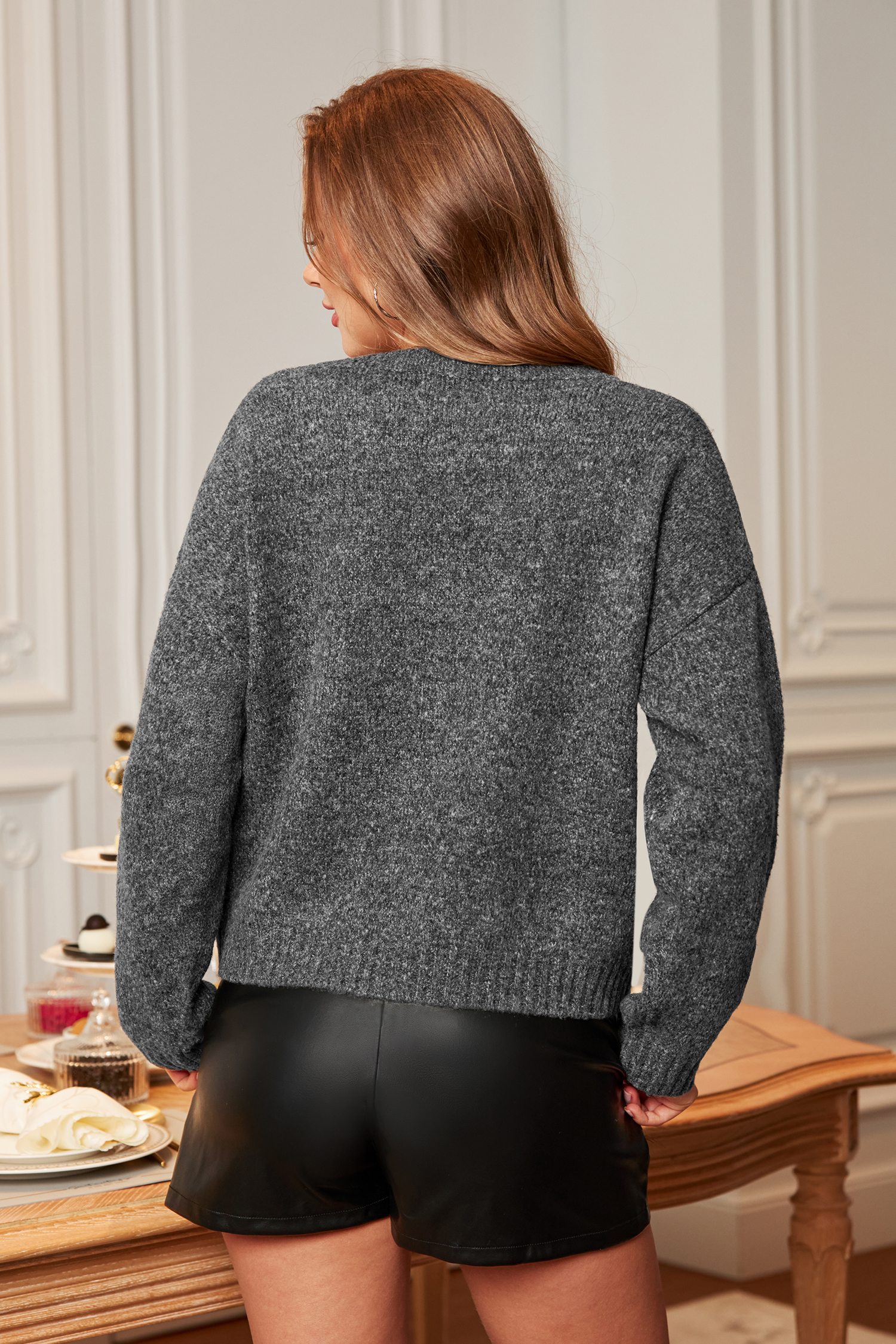 Cupshe Fab Florals Grey Sweater In Gray