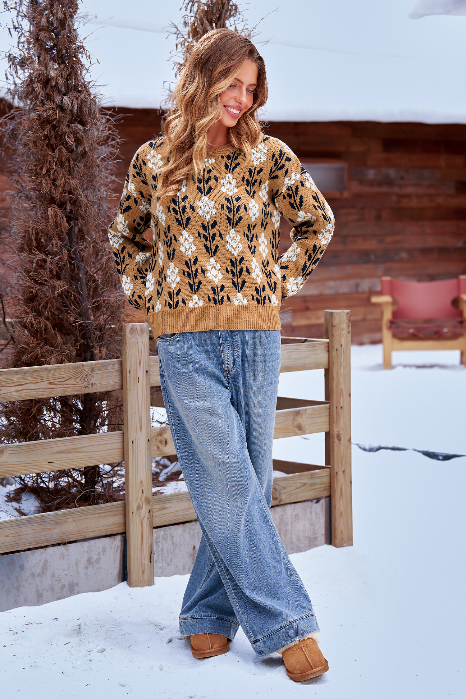 Cupshe Fit Check Floral Sweater In Brown