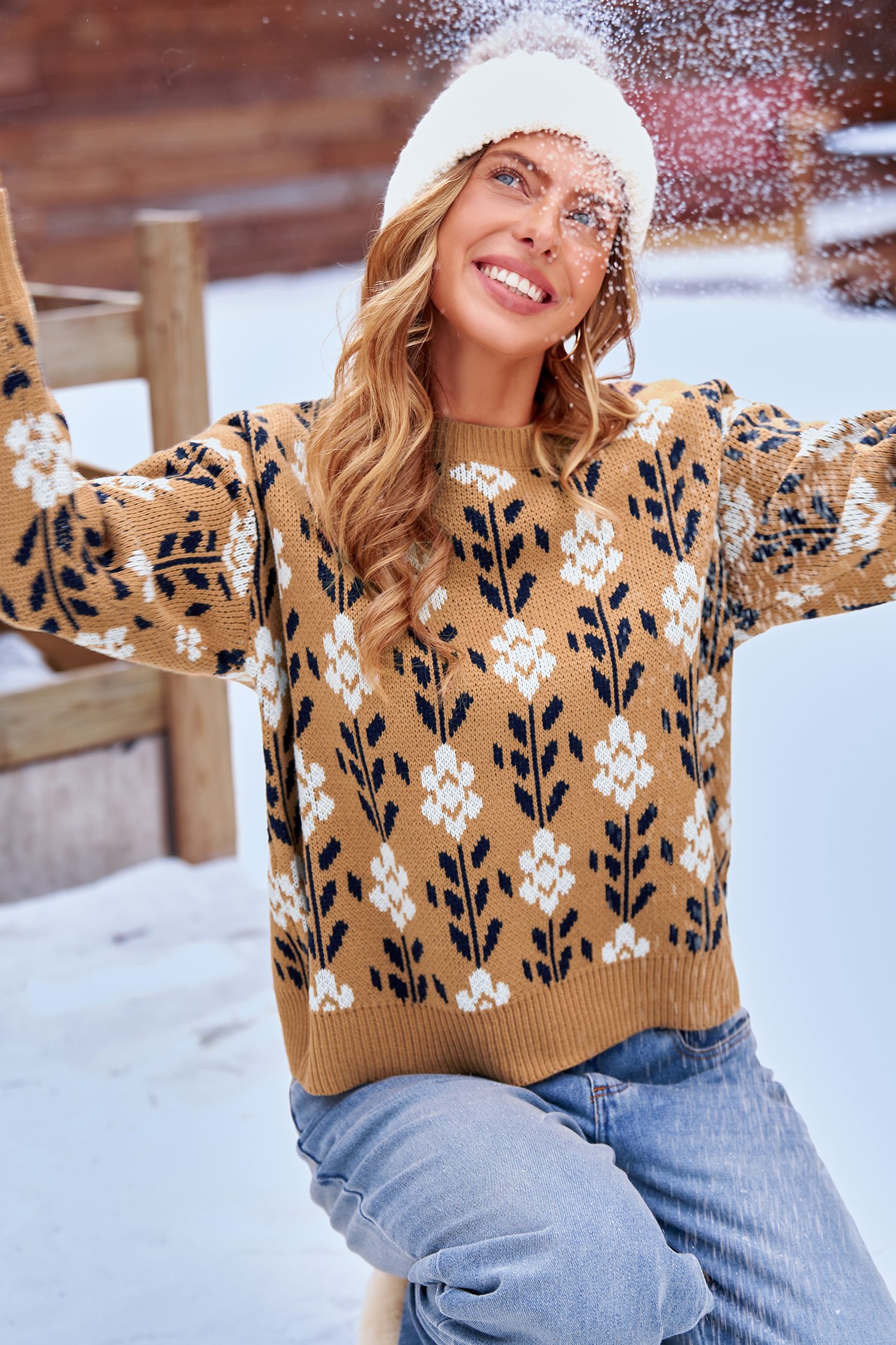 Cupshe Fit Check Floral Sweater In Brown