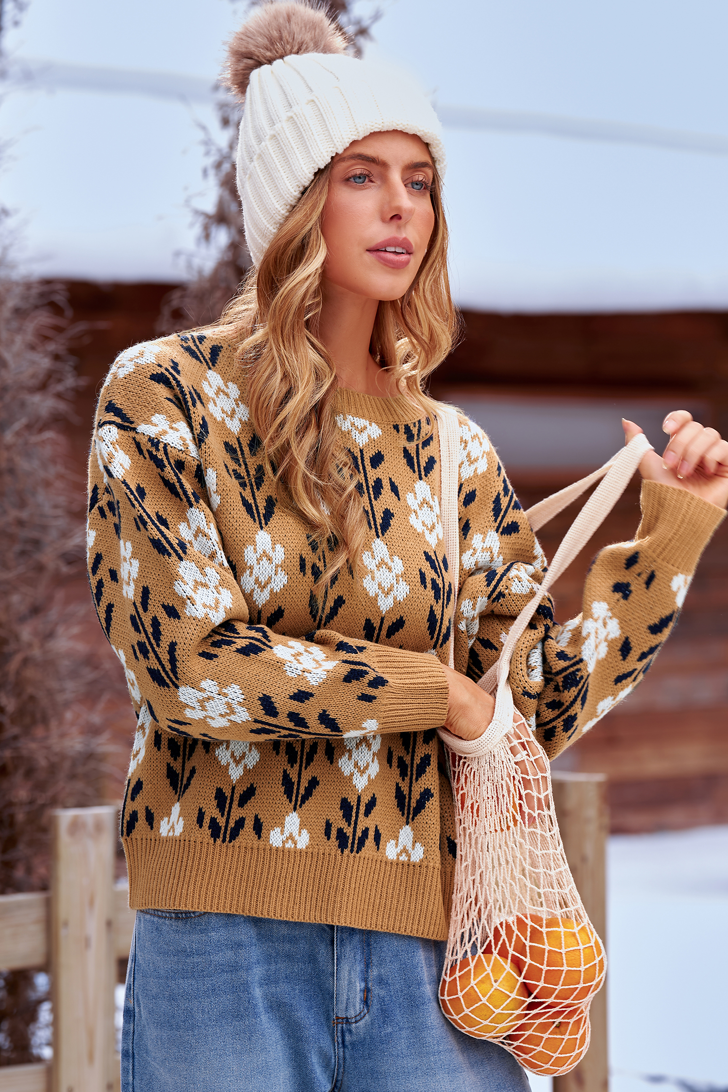 Cupshe Fit Check Floral Sweater In Brown