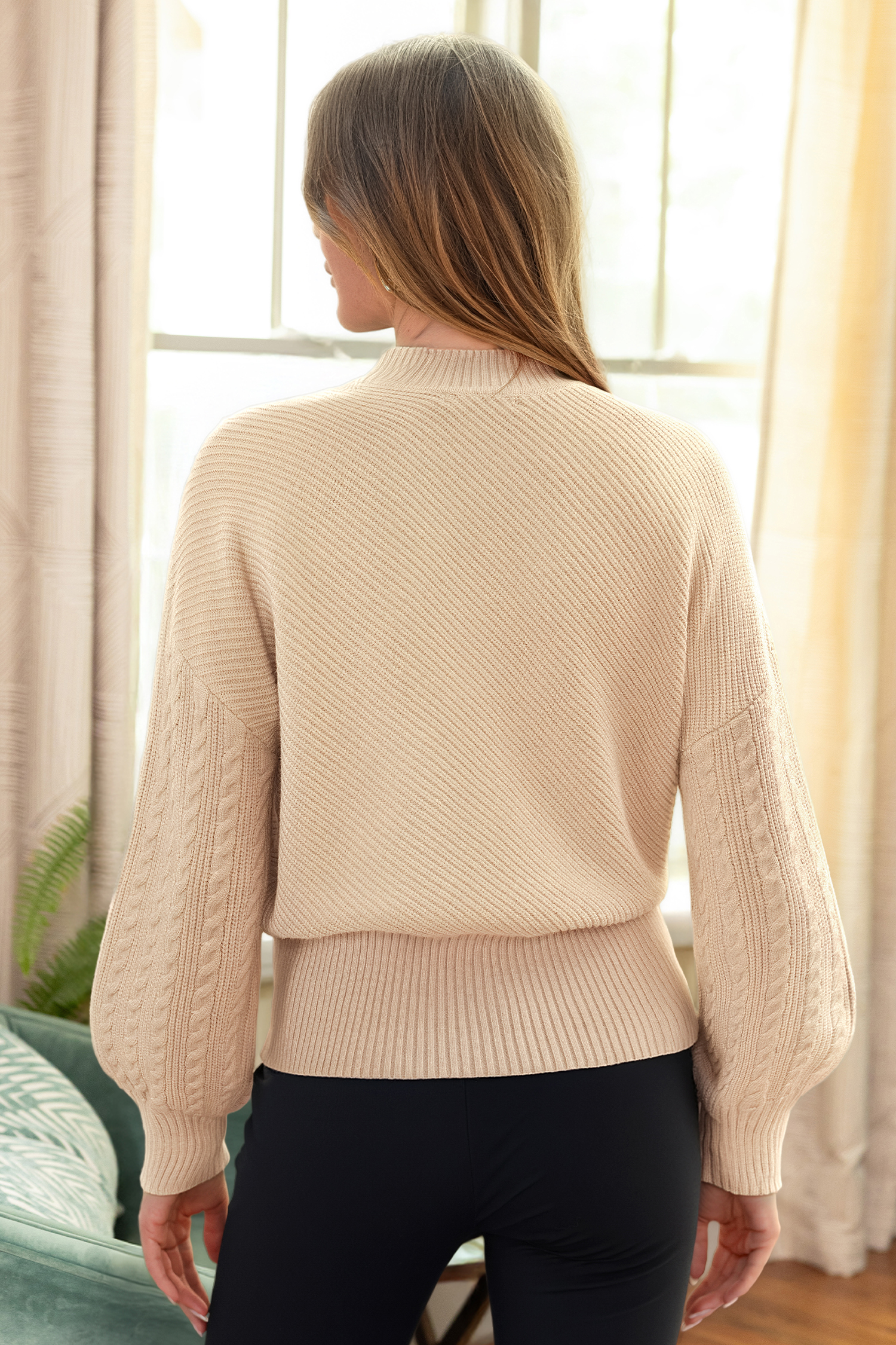 Khaki Hoher Ausschnitt Lange Ärmel Pullover