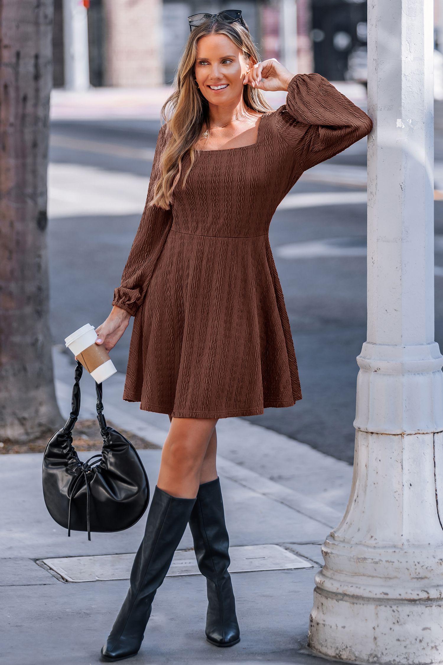 Cupshe Hayride Blue Mini Dress In Brown