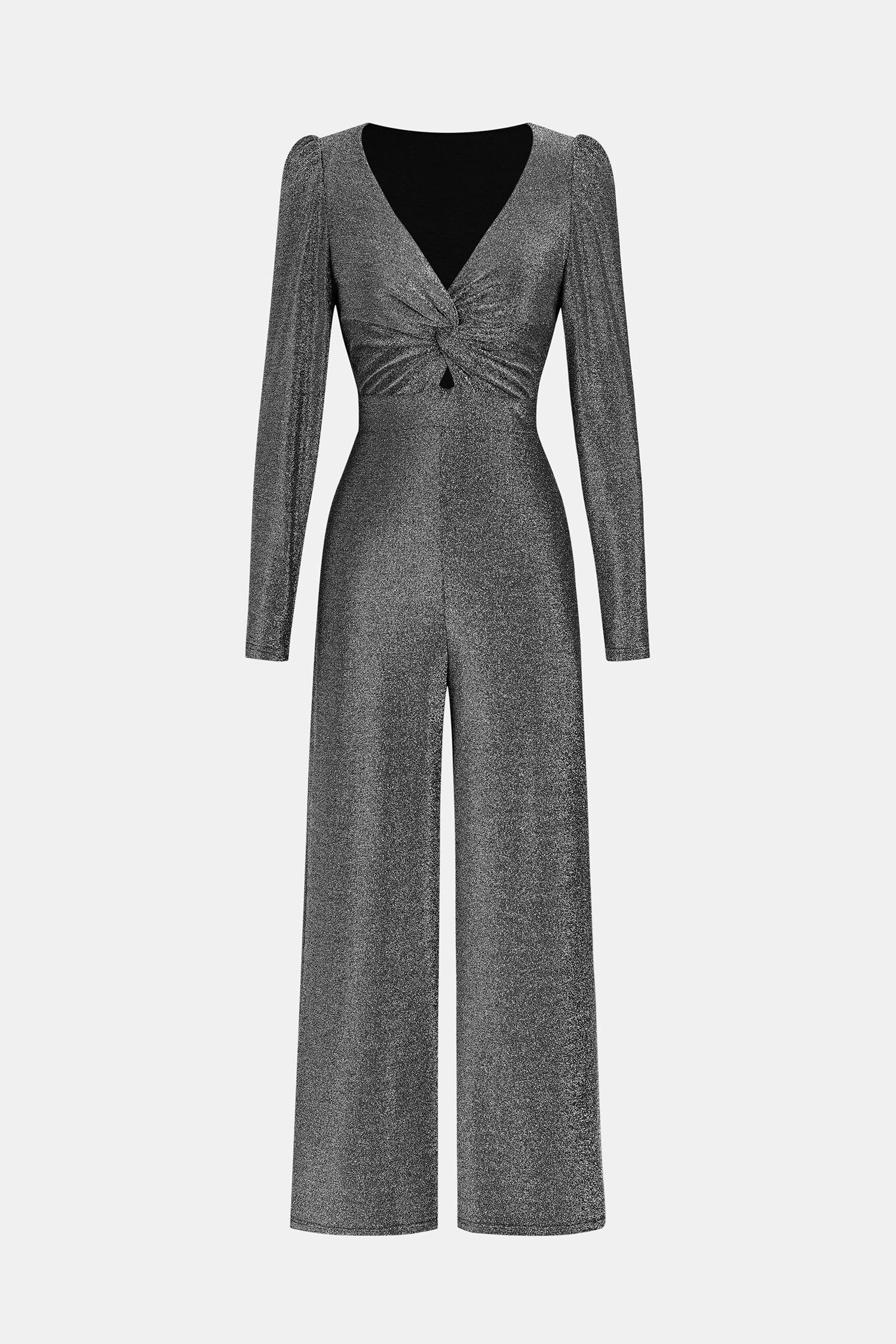 Dunkelgrauer Tiefer Ausschnitt Wide-Leg Jumpsuit