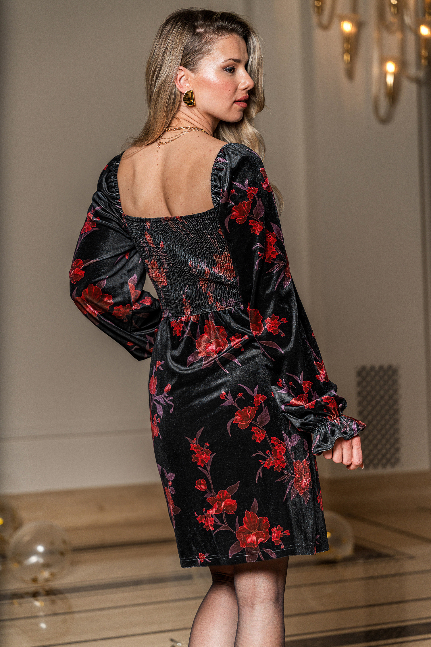 Cupshe Velvet Bouquet Floral Mini Dress In Black