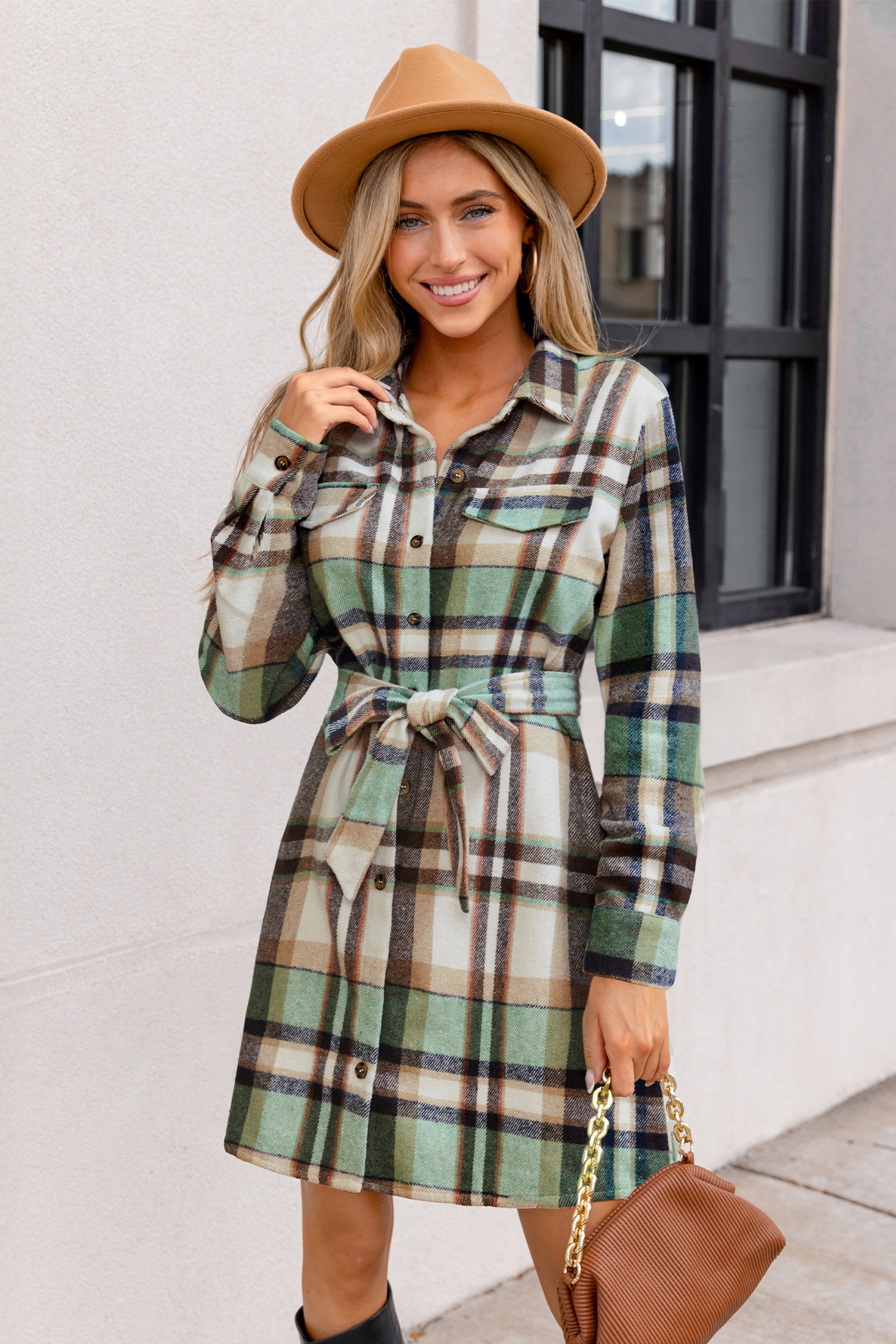 Pistachio Cream Plaid Mini Dress
