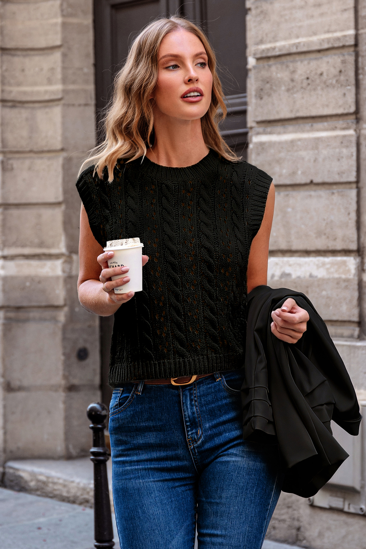 Vanilla Cloud Black Sweater Vest