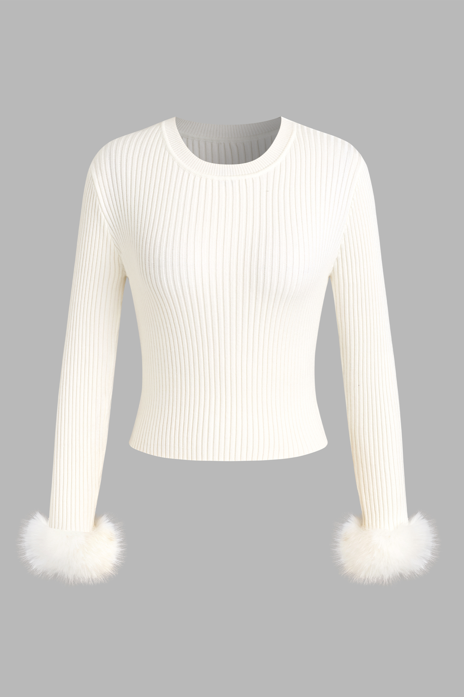 Weißer Pullover mit Kunstfellbesatz