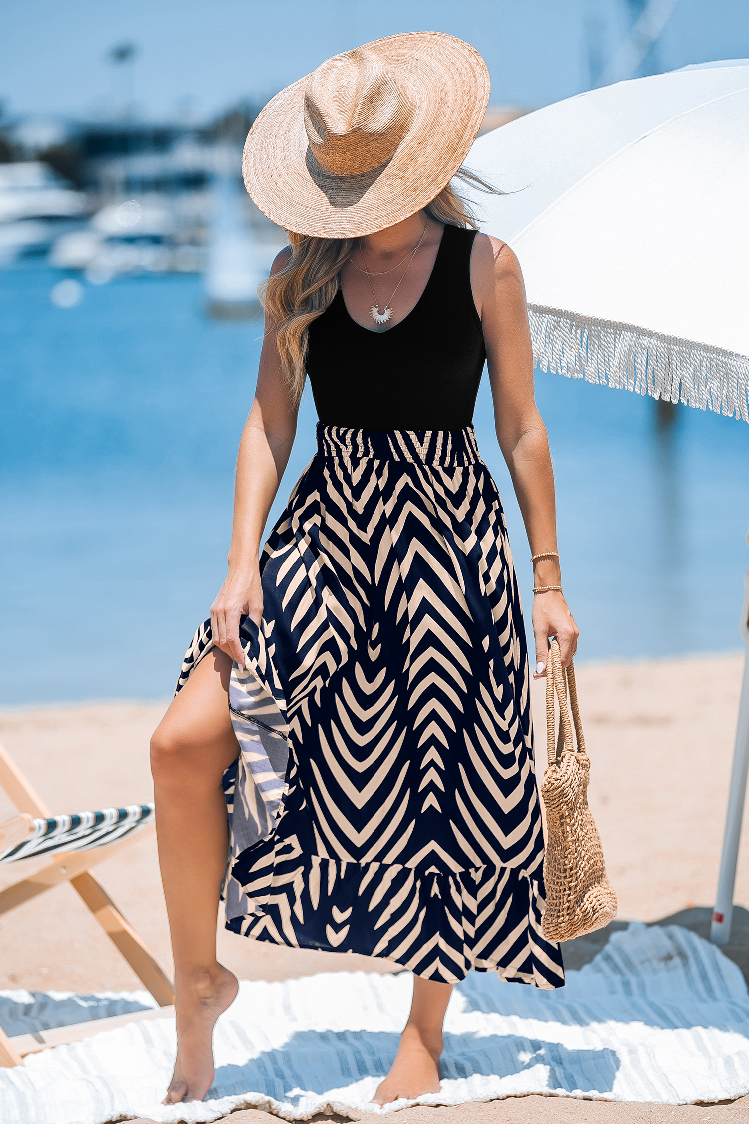 Robe midi à chevrons noire