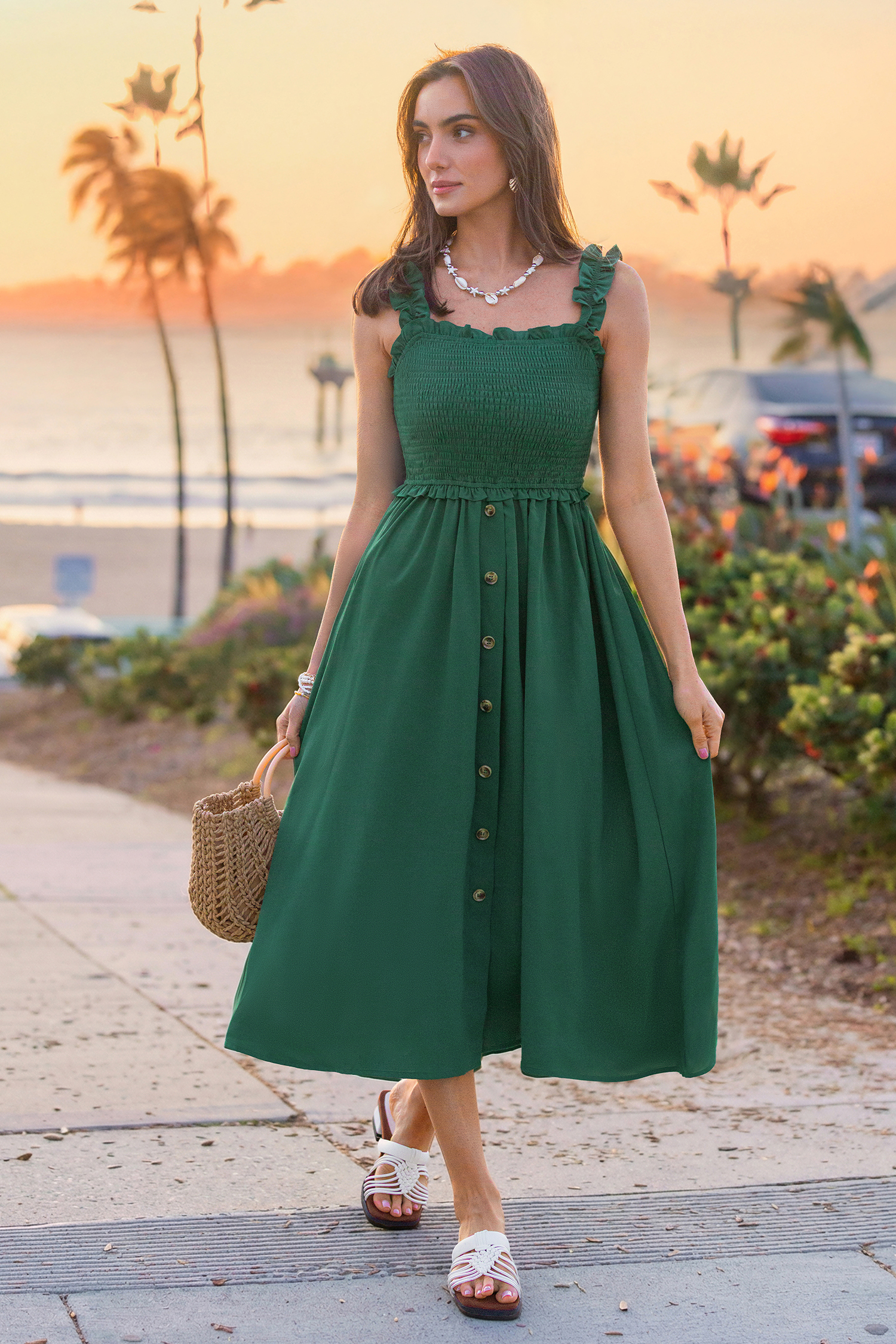 Night Views Green Midi Dress
