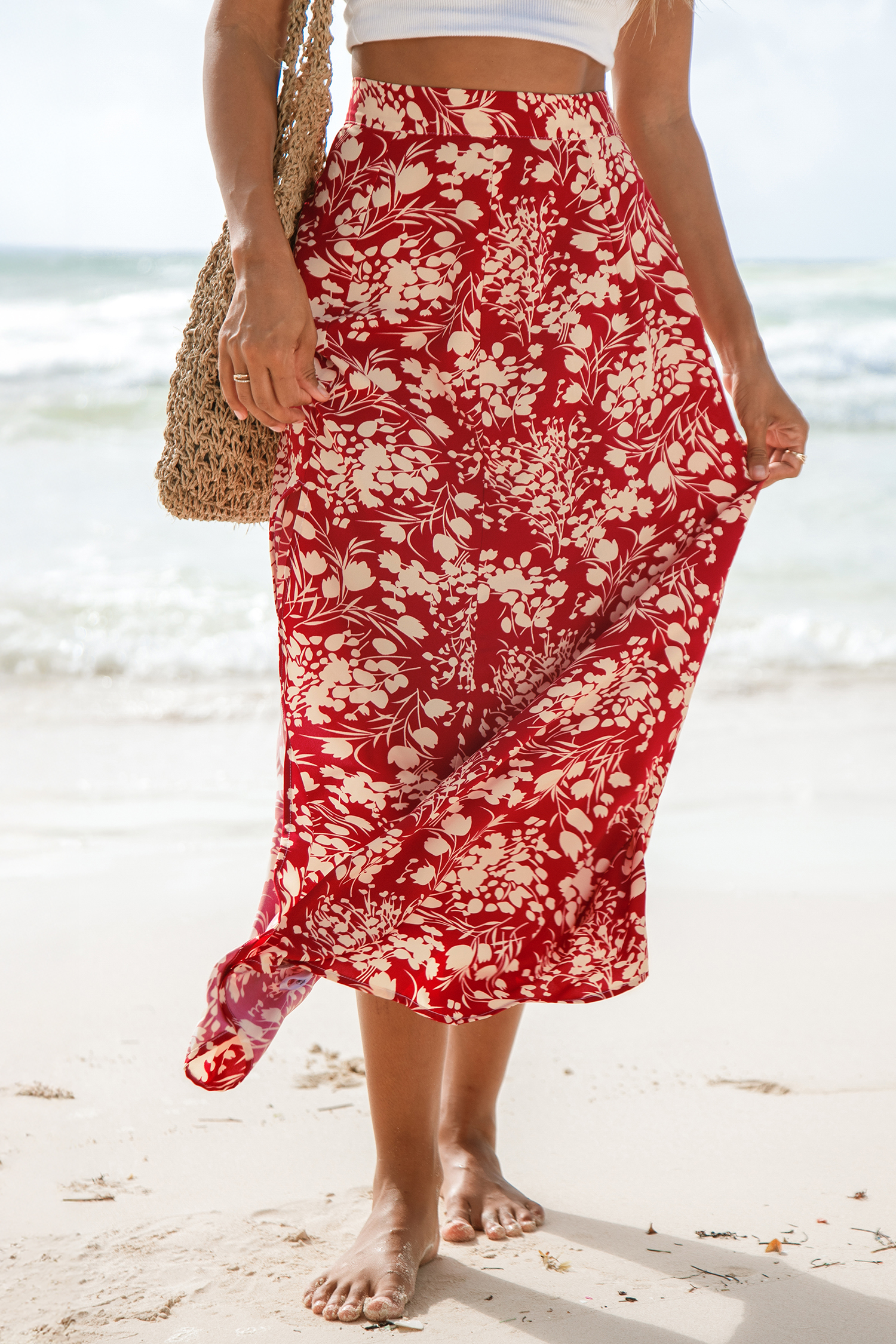 Jupe maxi à fleurs rouges et jaunes