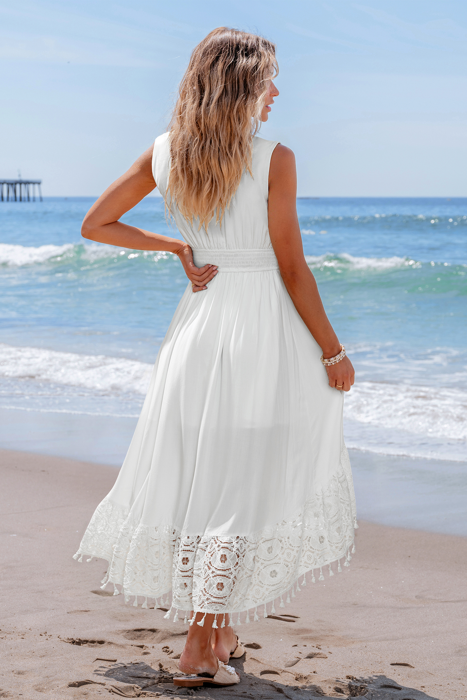 Luna Glow White Midi Dress