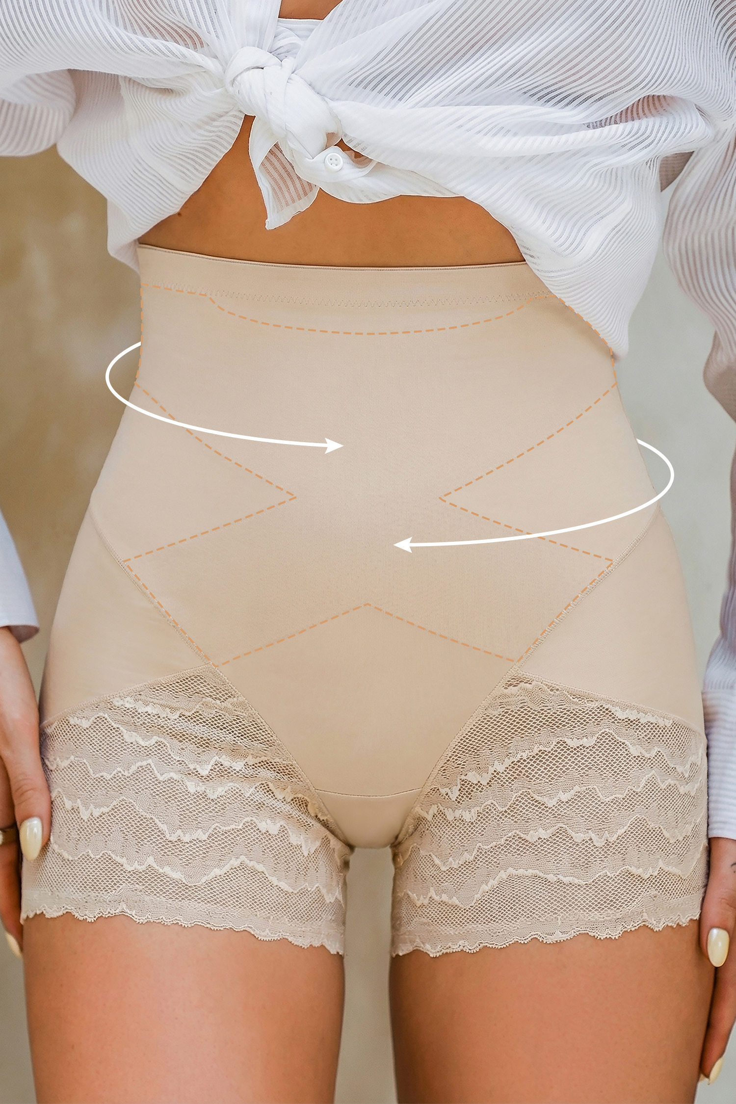 Beiger High-Waist Hüftformender Shapewear-Slip