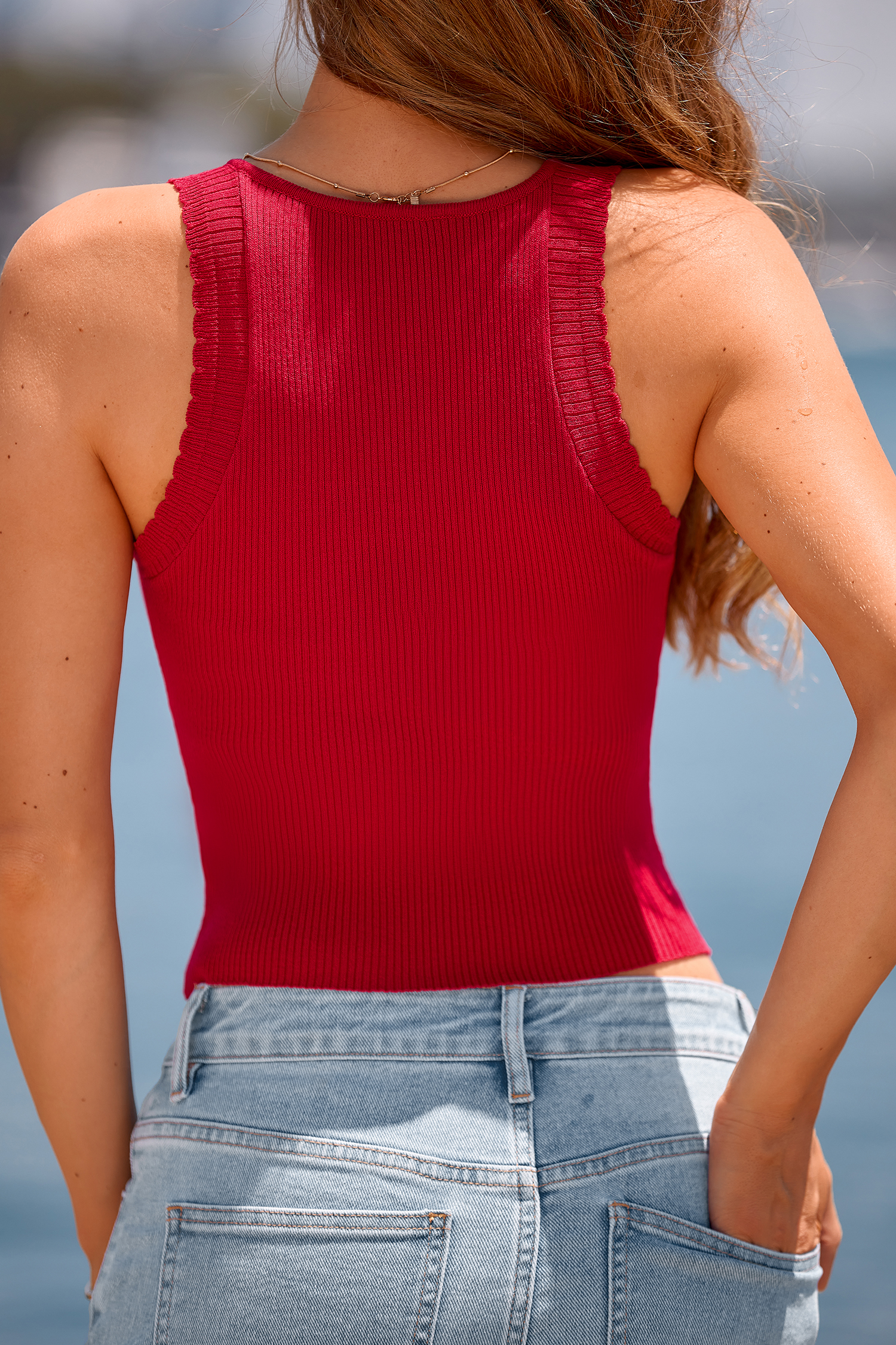 Débardeur rouge col U