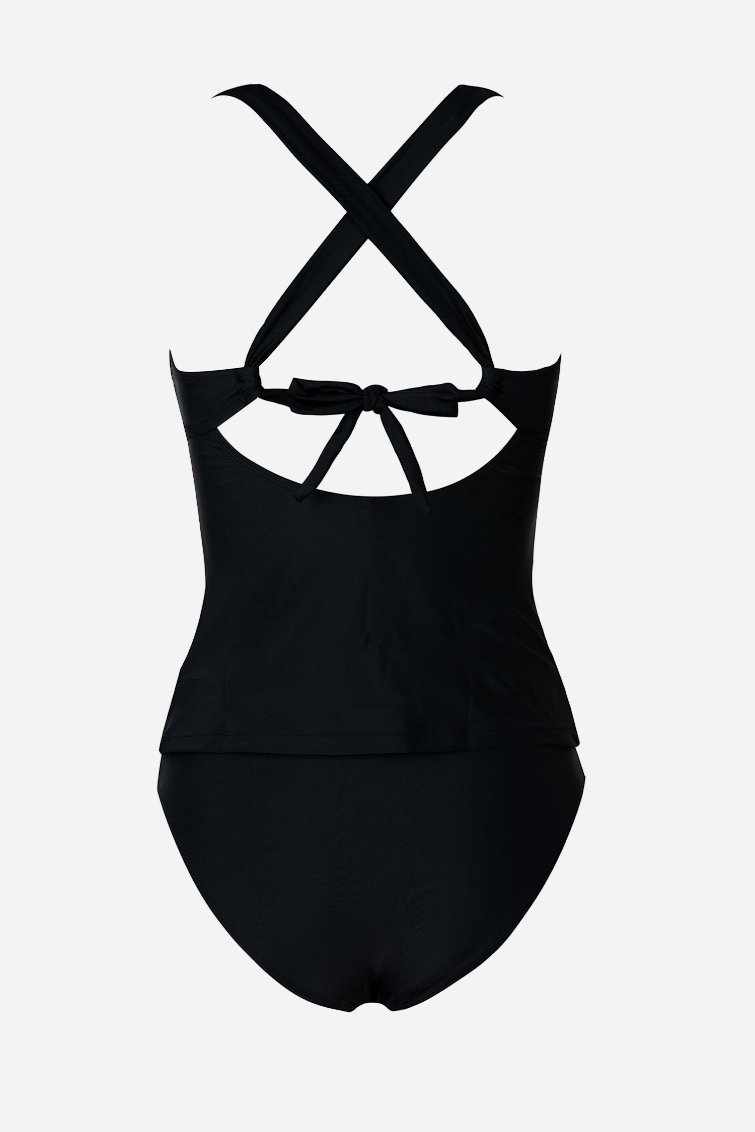 Schwarzes gerafftes Tankini-Oberteil & Mid-Rise-Bikinihose