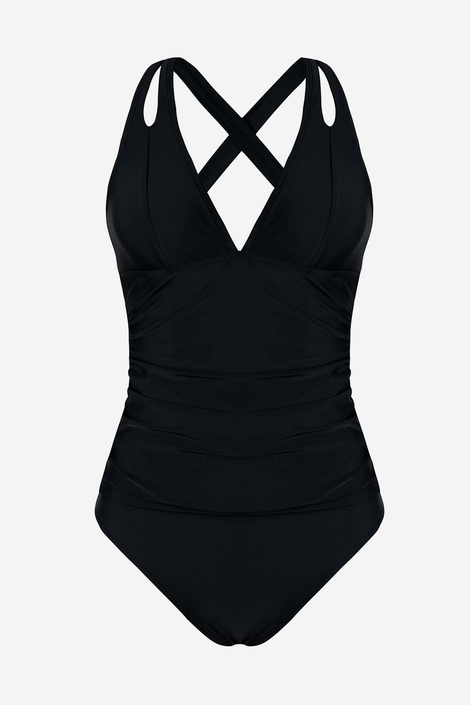 Schwarzes gerafftes Tankini-Oberteil & Mid-Rise-Bikinihose