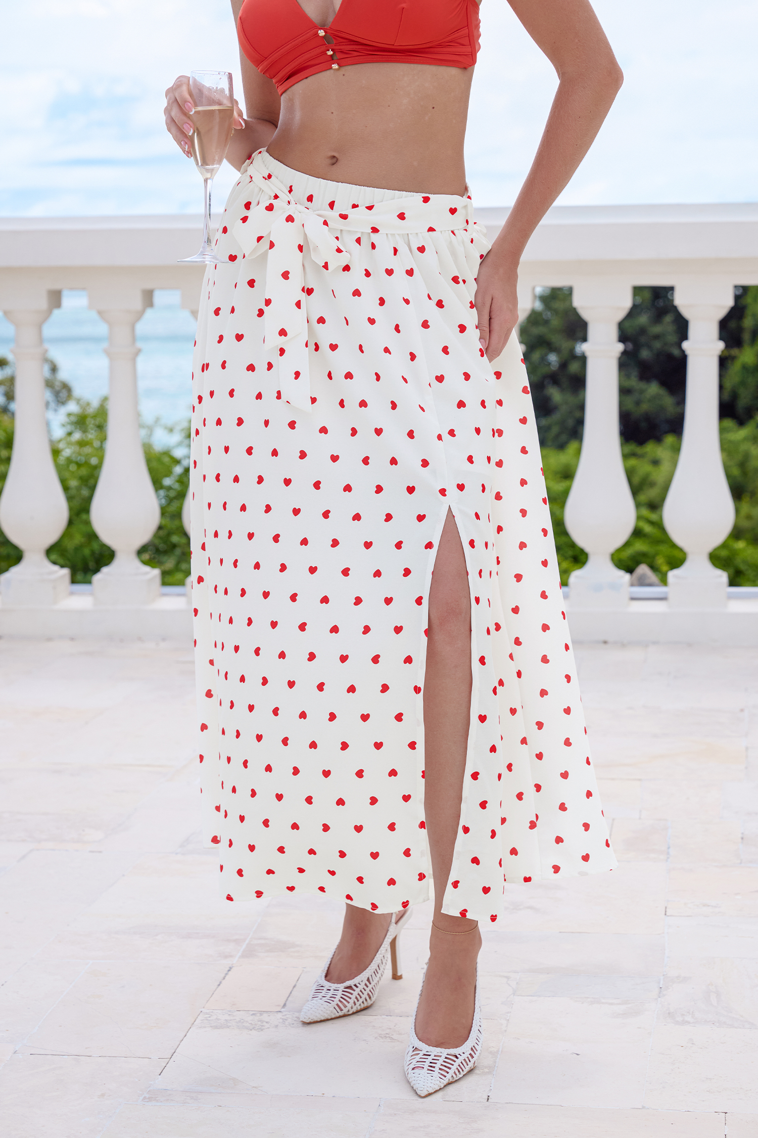 Weßer Maxirock mit Taillenband und Seitenschlitz