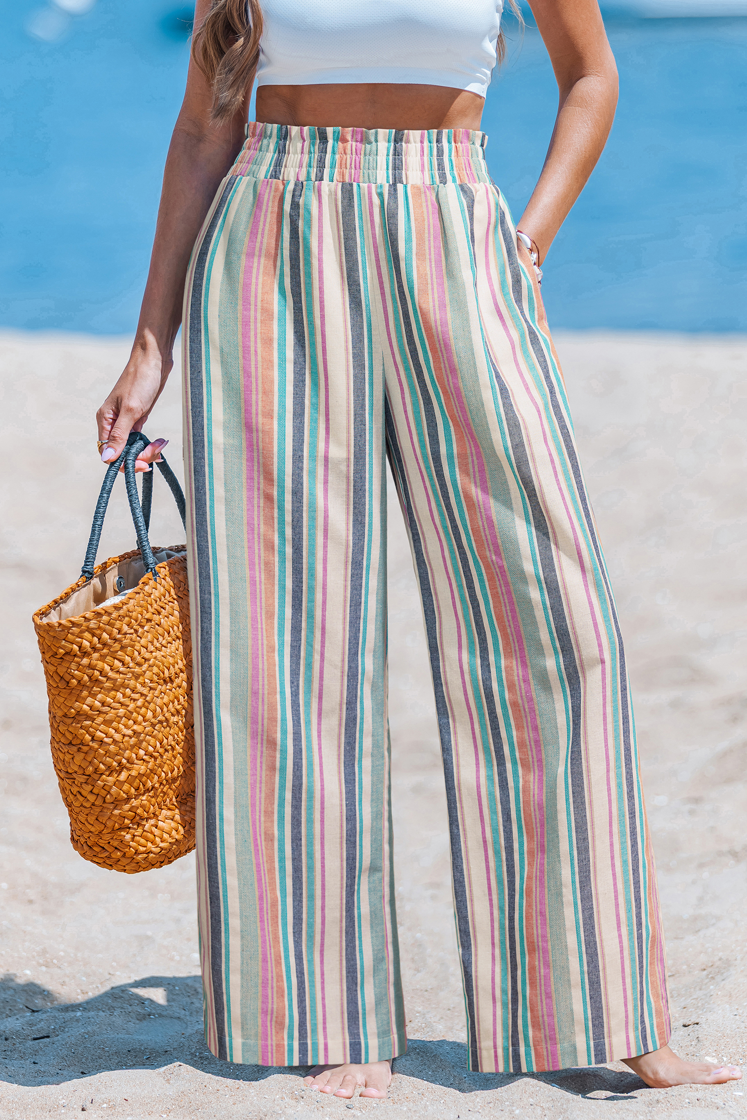 Pantalon à rayures multicolores jambe large