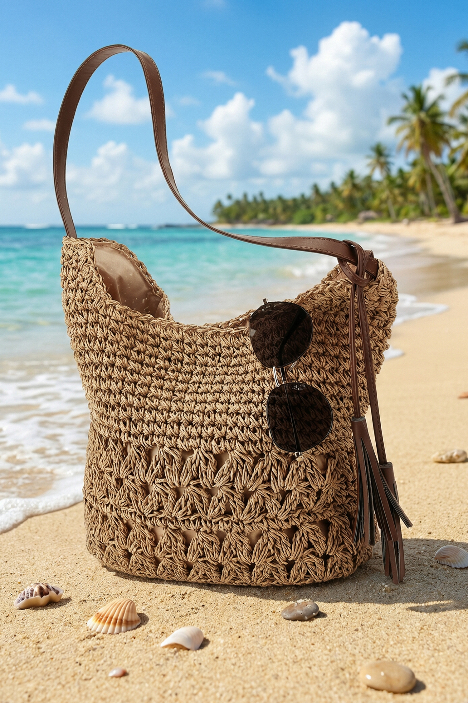 Sac en paille détail pompon