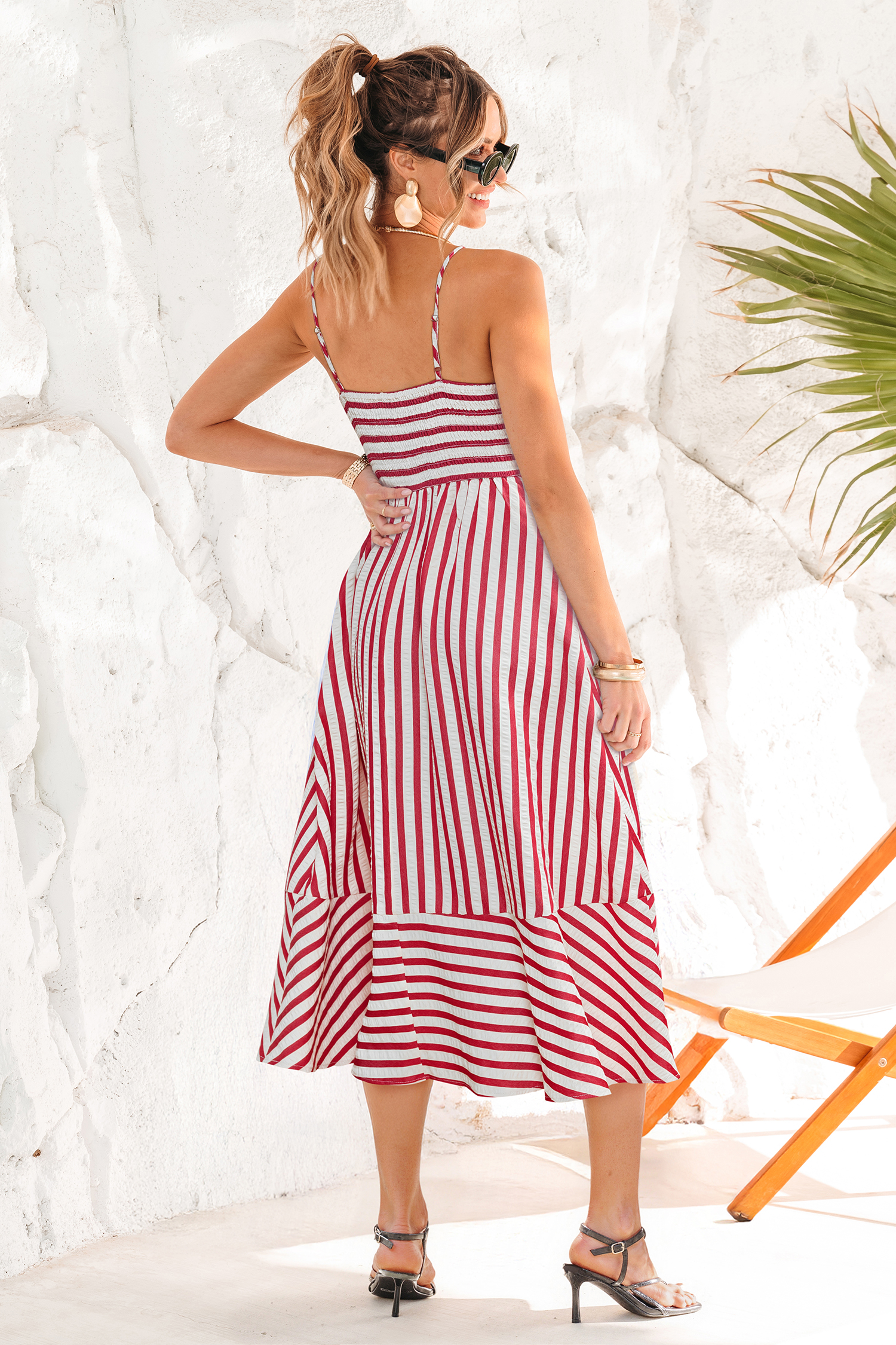 DM Me gestreepte midi-jurk