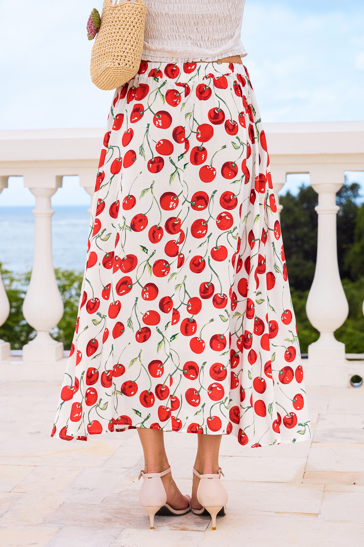 Garnish Cherry Midi Skirt
