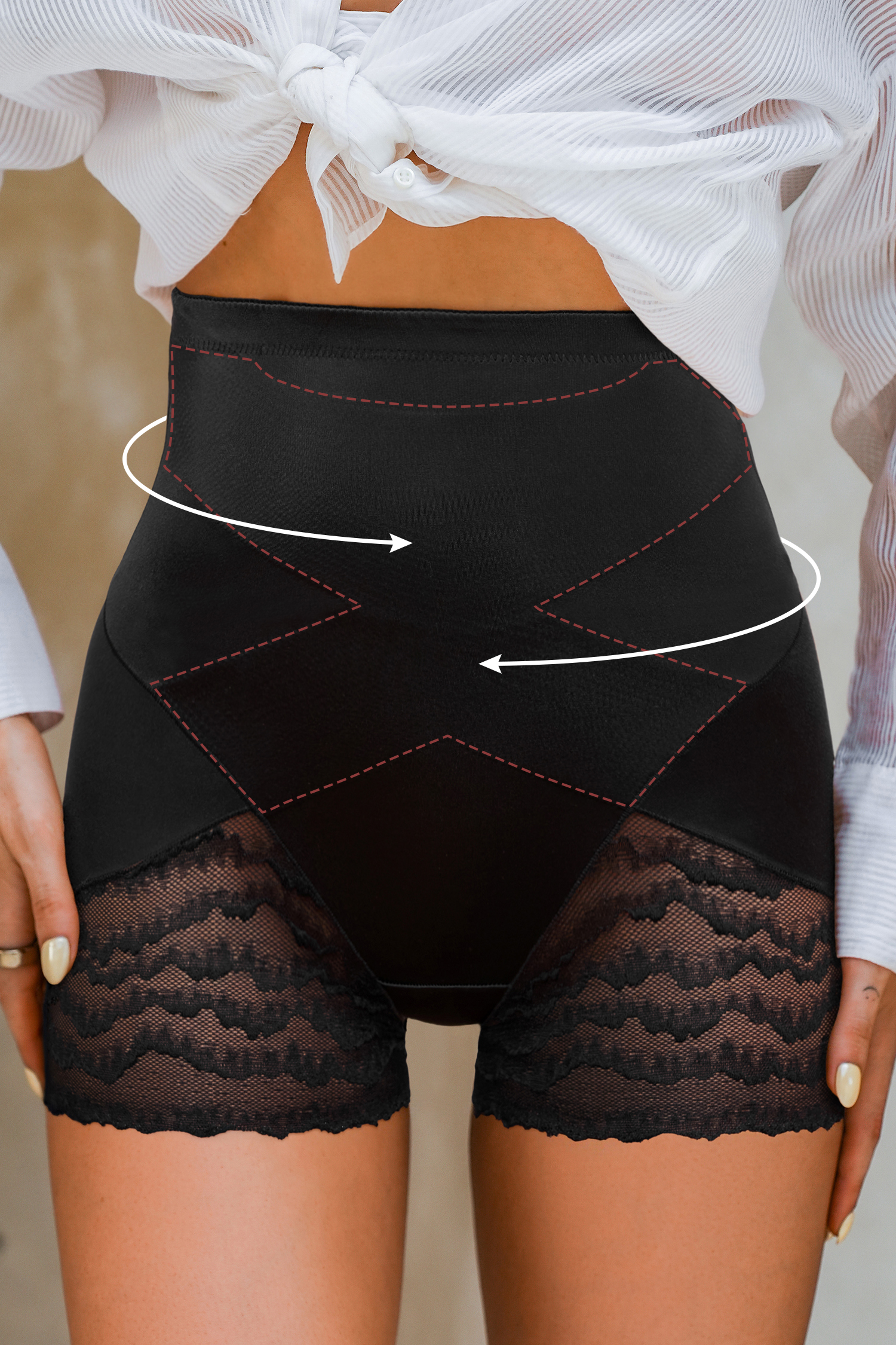 Schwarze High-Waist Shapewear-Hose mit Spitze