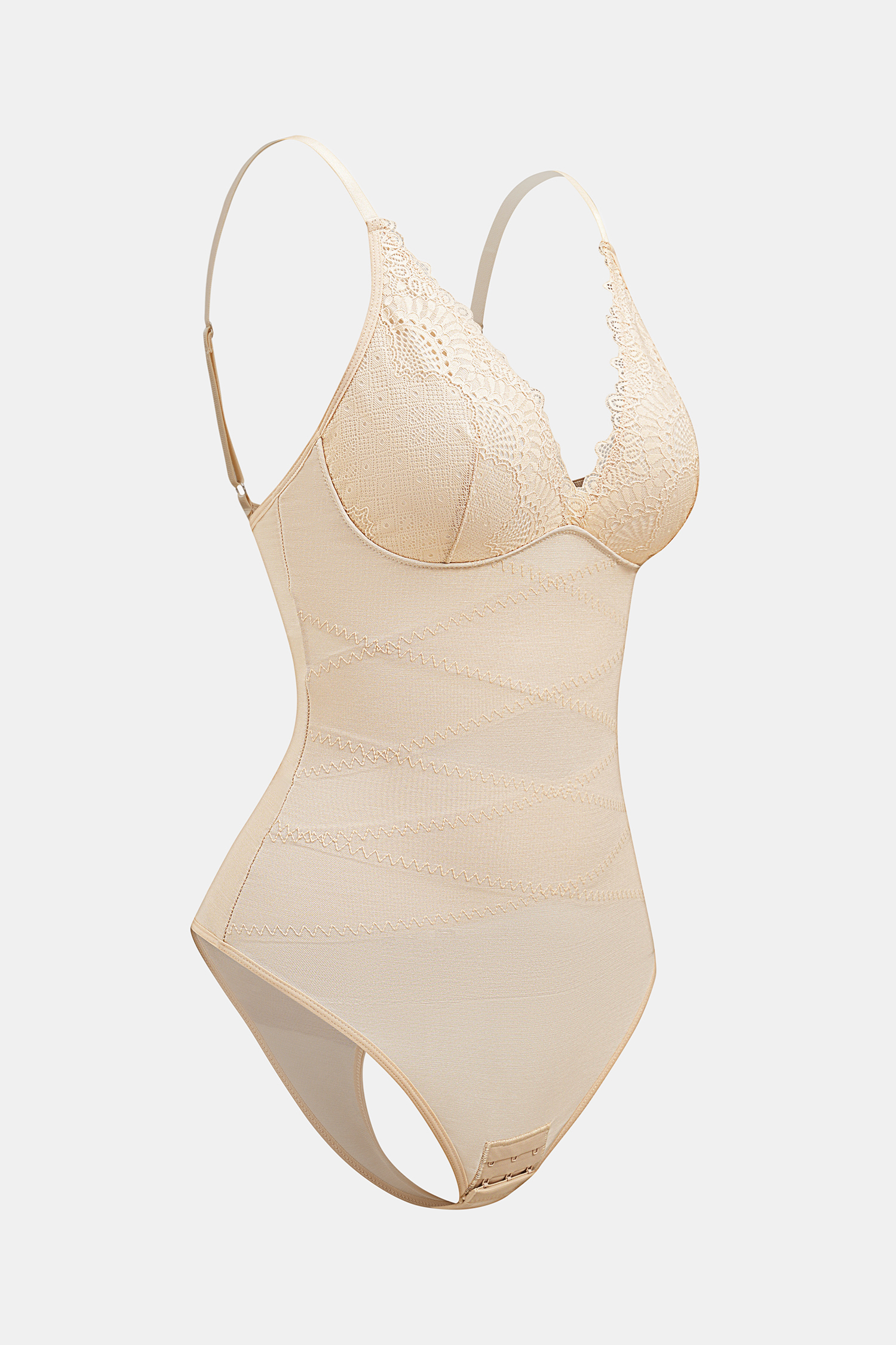 Beiger Mittlere Kompression Shapewear-Body mit Hakenverschluss