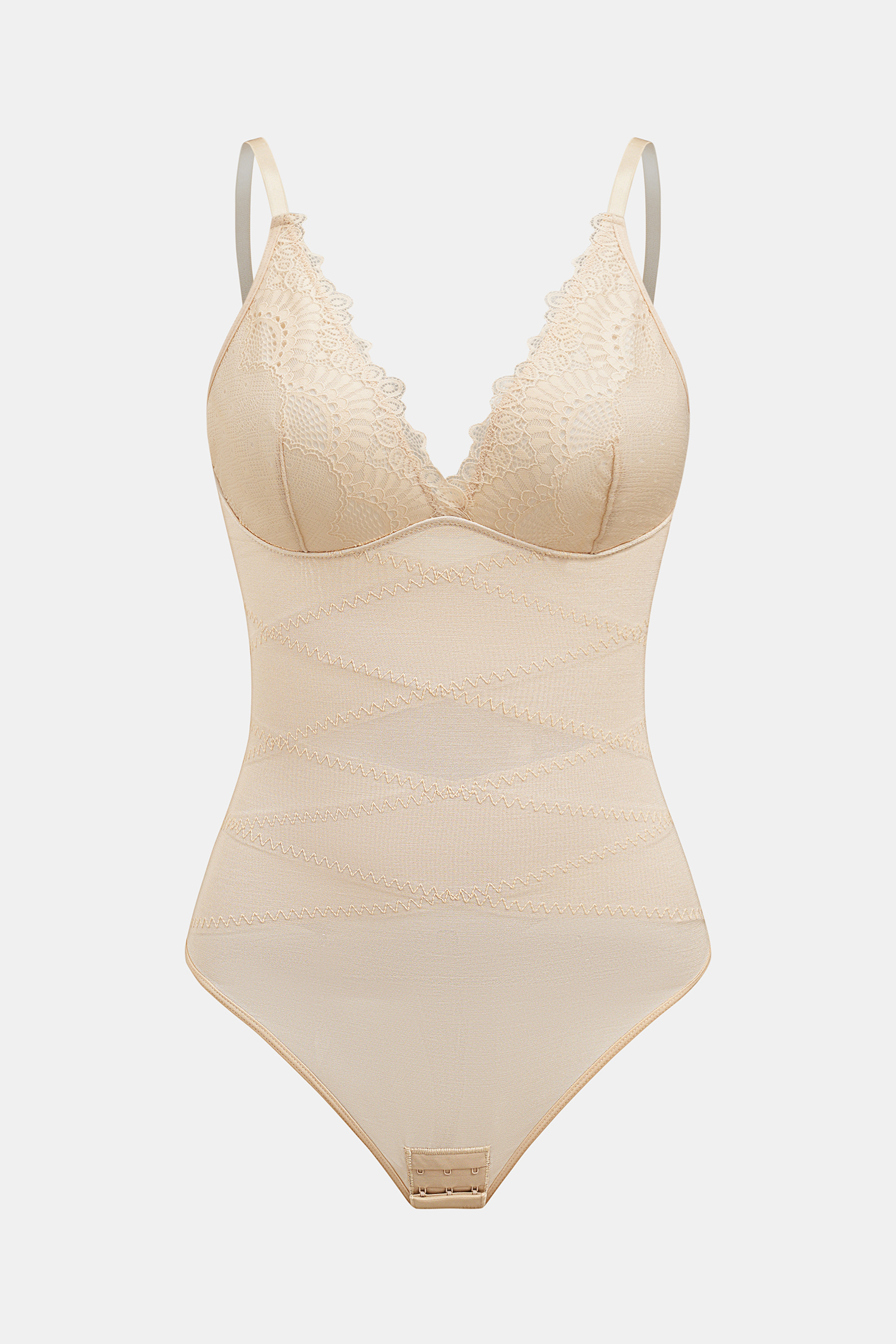 Beiger Mittlere Kompression Shapewear-Body mit Hakenverschluss