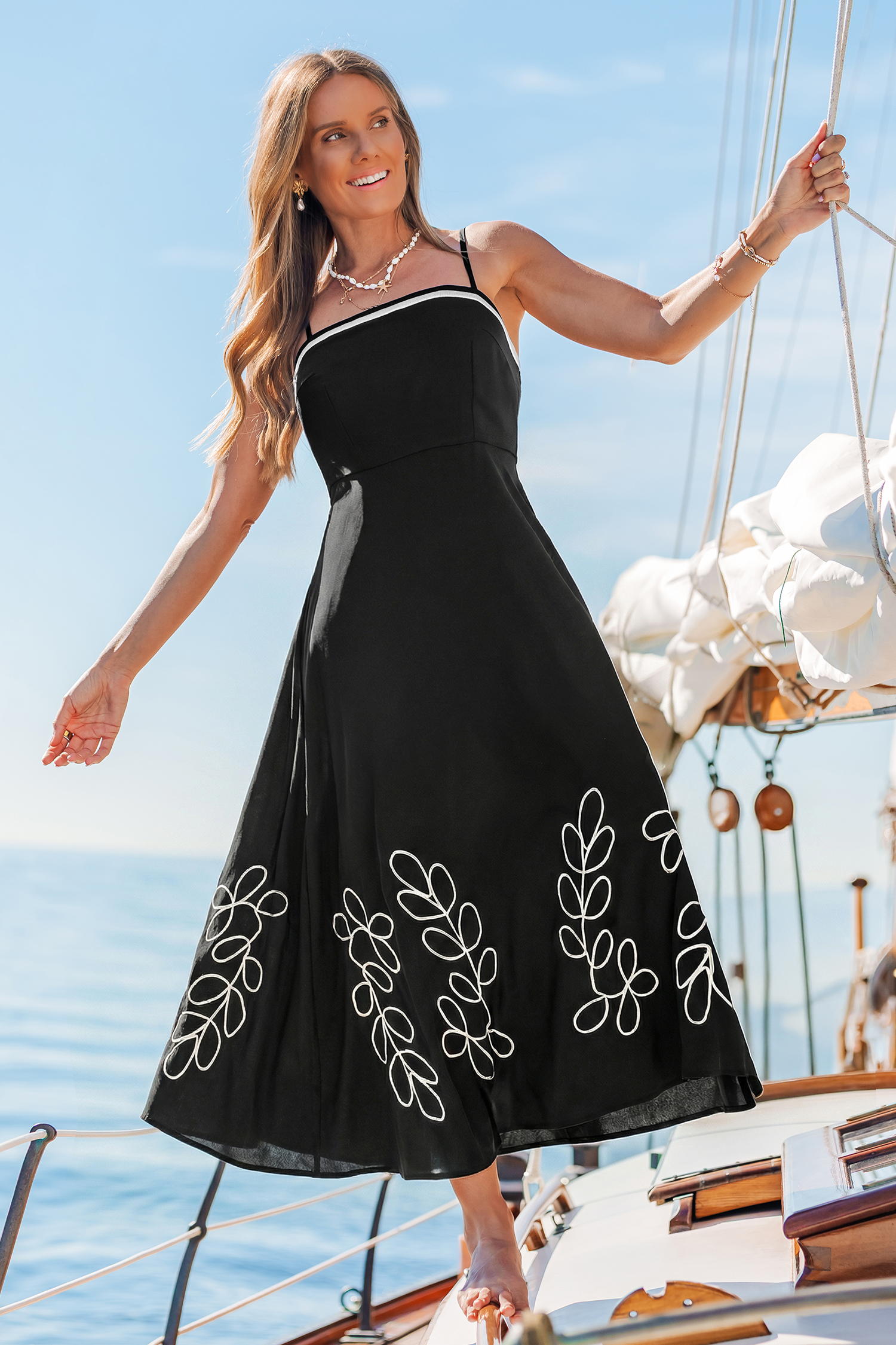 Vestido largo bordado abstracto Drizzle