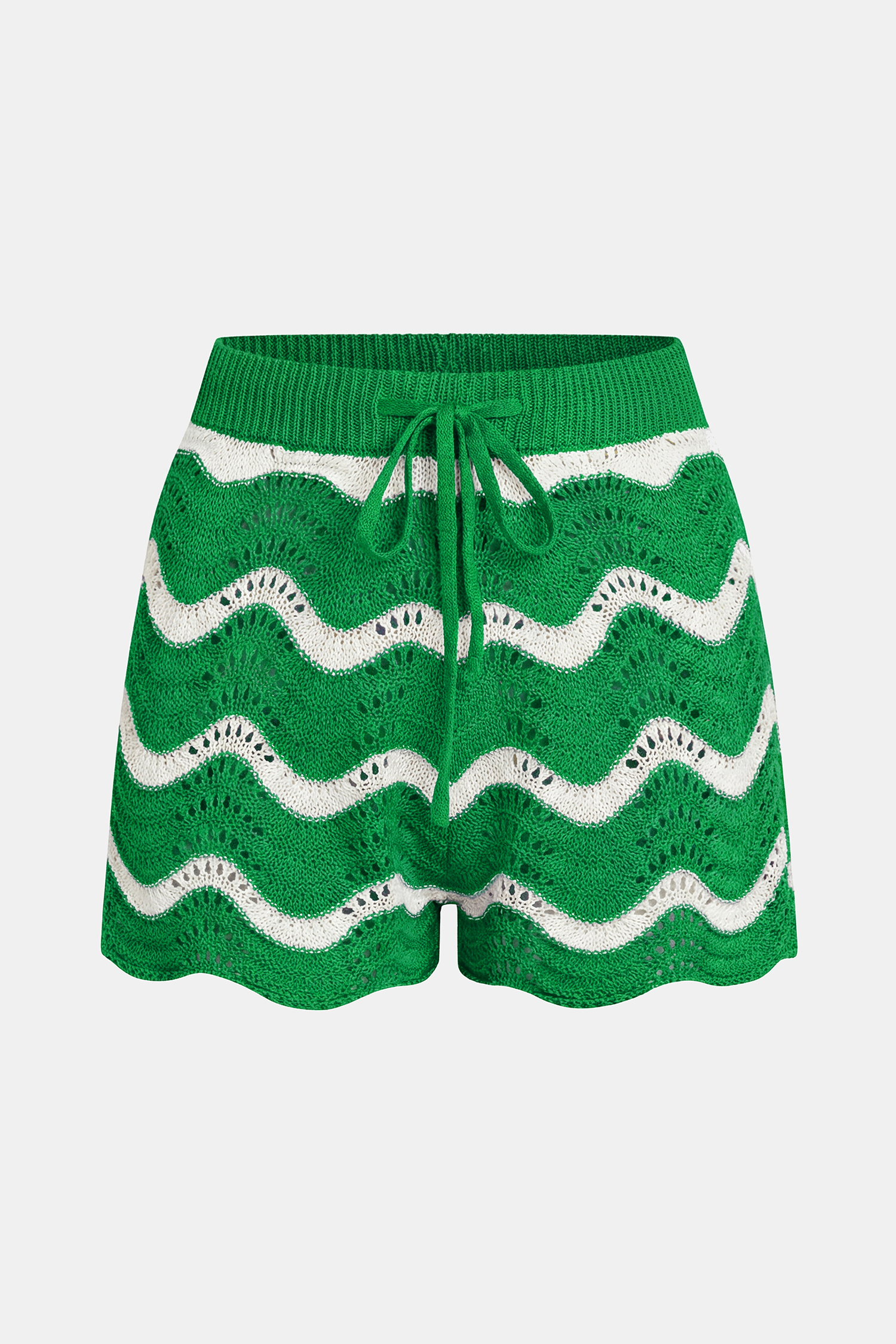 Grün Gestreifte Strick-Strandshorts mit Kordelzug