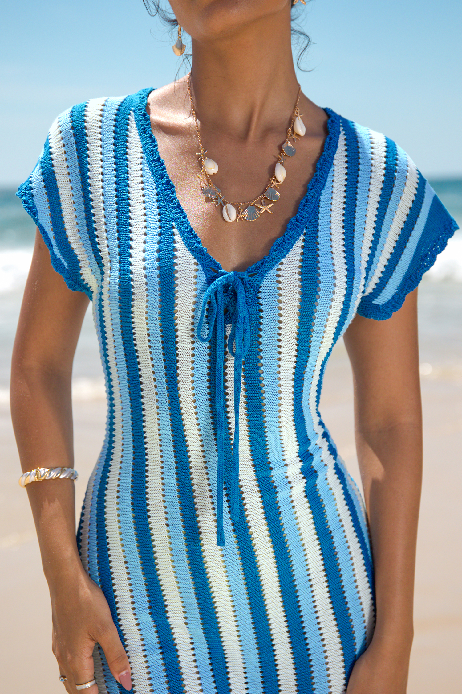 Robe cover up à rayures bleue