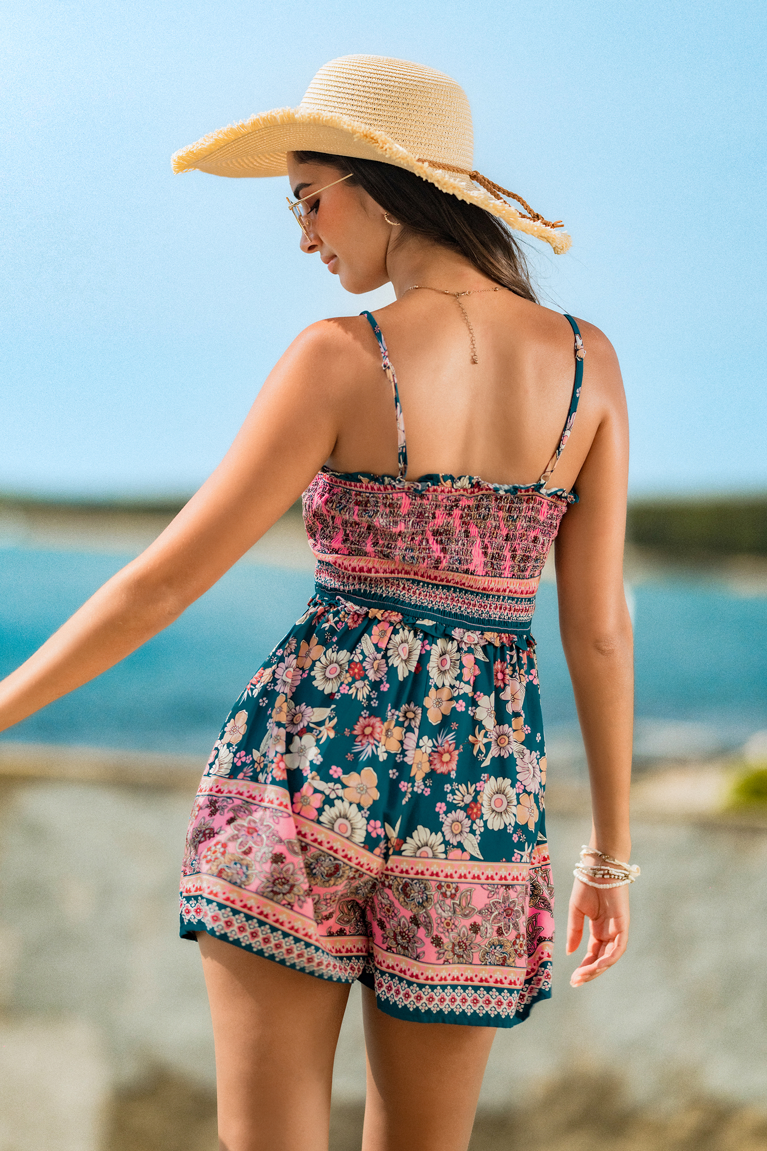 Combishort floral smocké