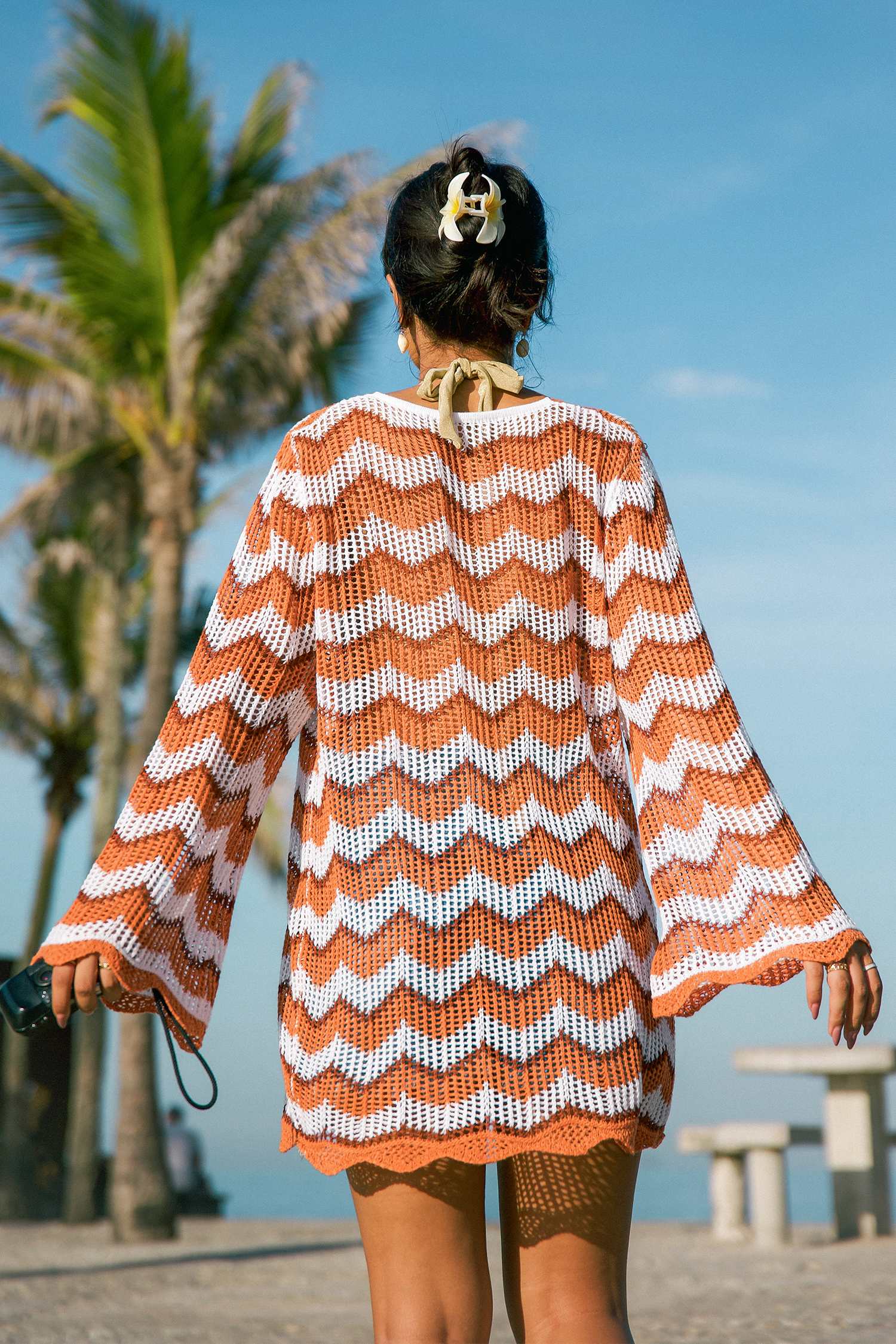 Chevron Longline Langarm Strick-Strand-Kimono