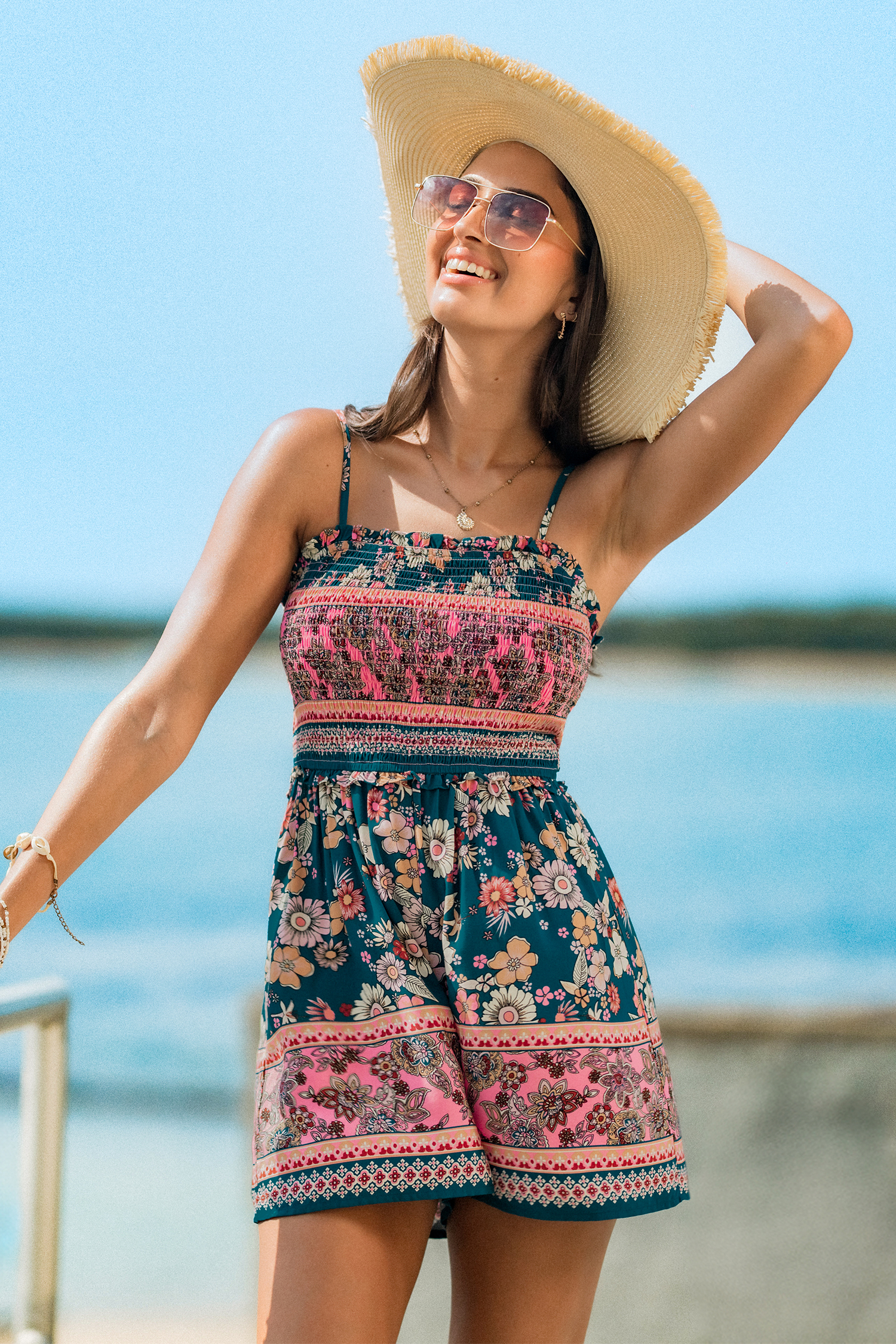 Combishort floral smocké