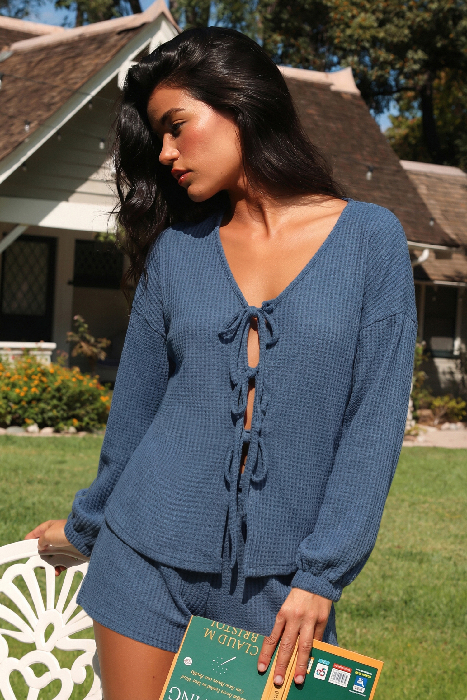 Blaues Langarm Pyjama-Set