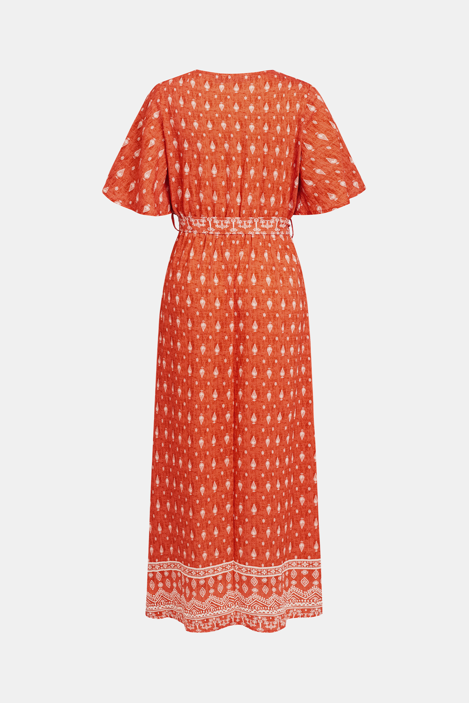 Orange Kurzarm Maxikleid mit Taillenband in Wickeloptik