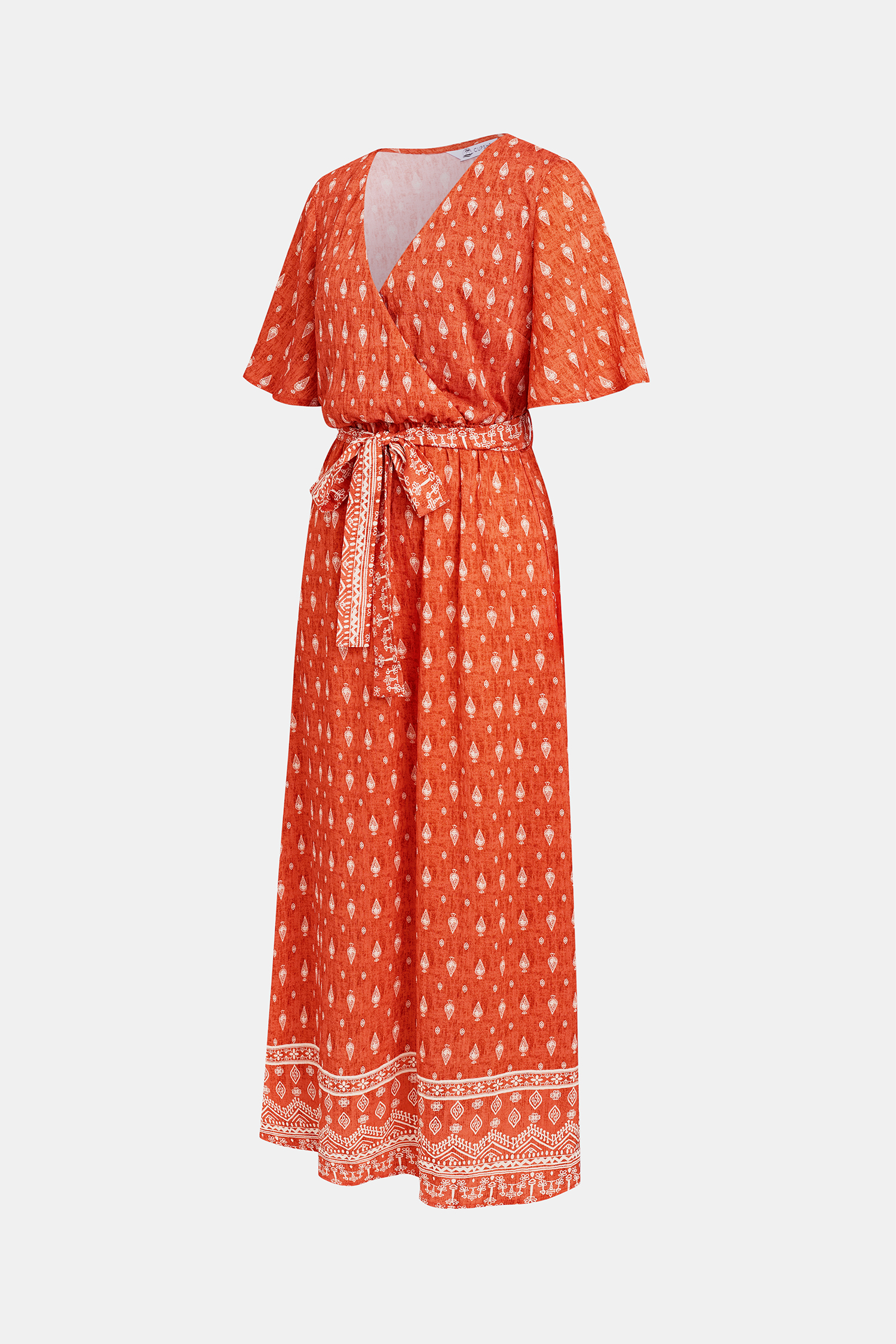 Orange Kurzarm Maxikleid mit Taillenband in Wickeloptik