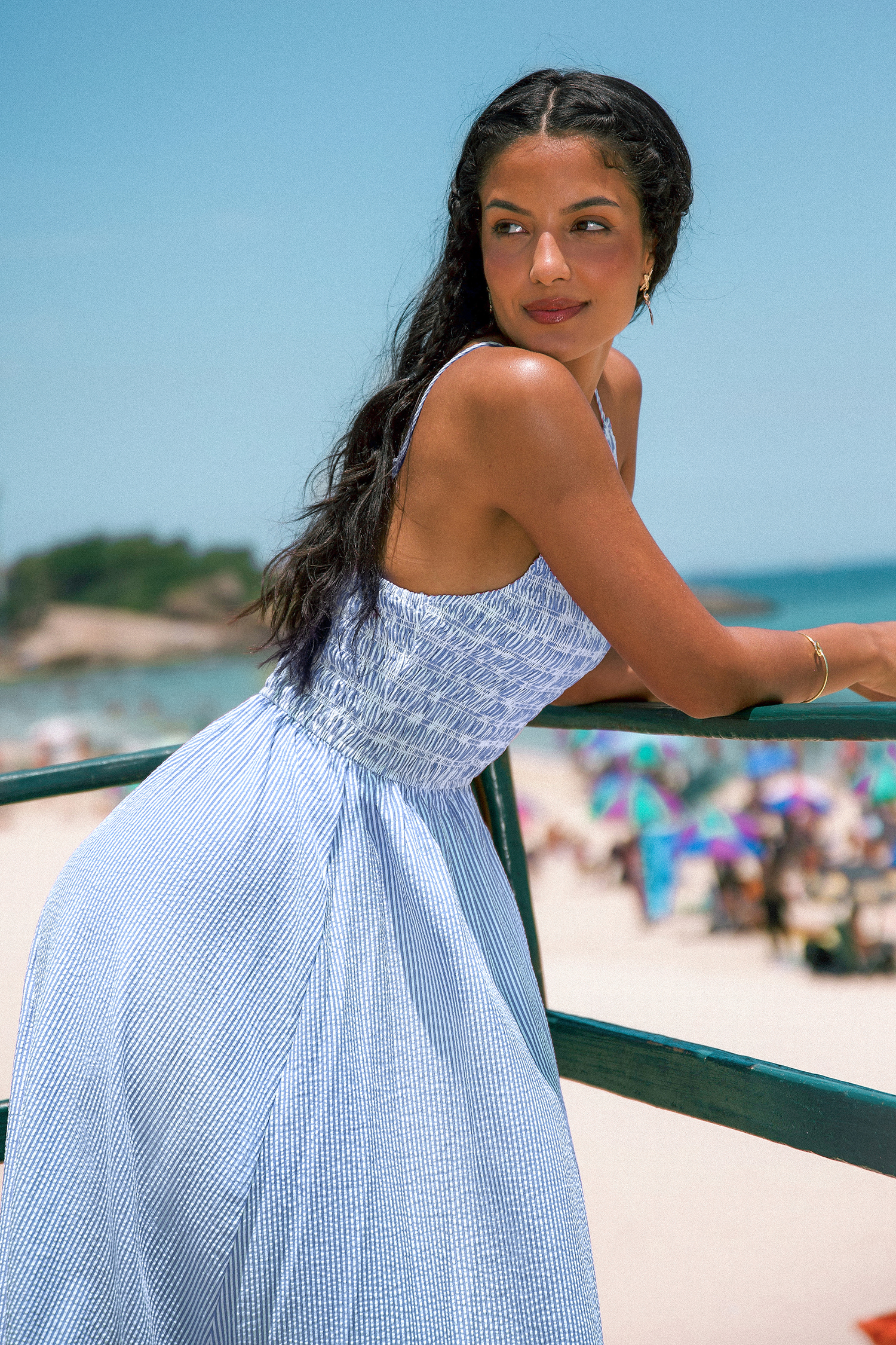 Abito lungo a righe Pucker