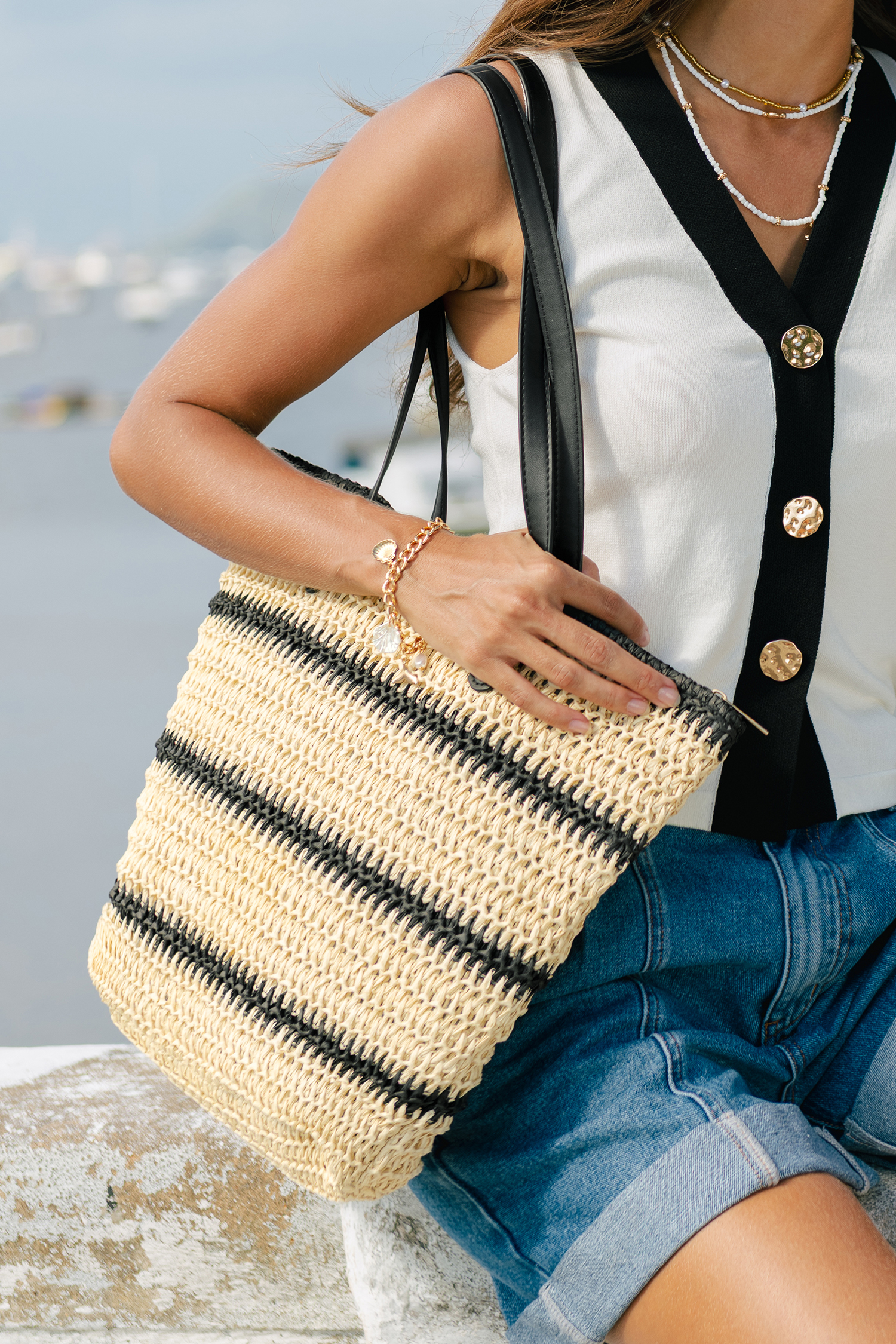 Siren Energy Striped Straw Bag