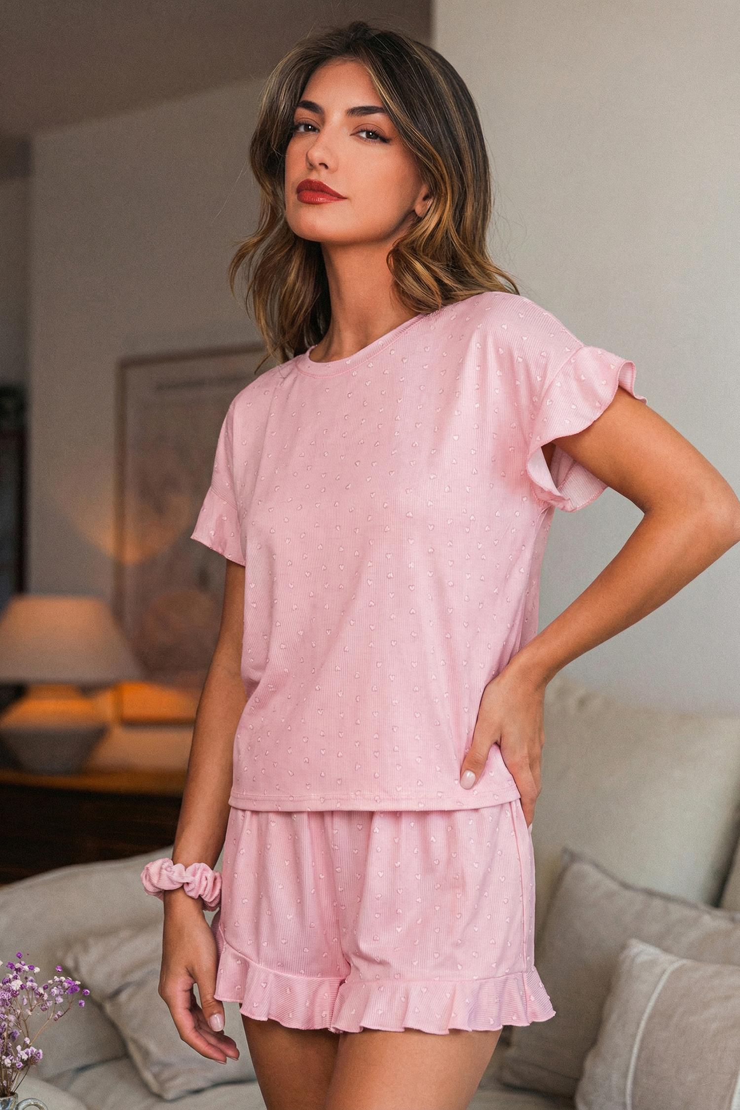 Rosa Rundhals Pyjama-Set