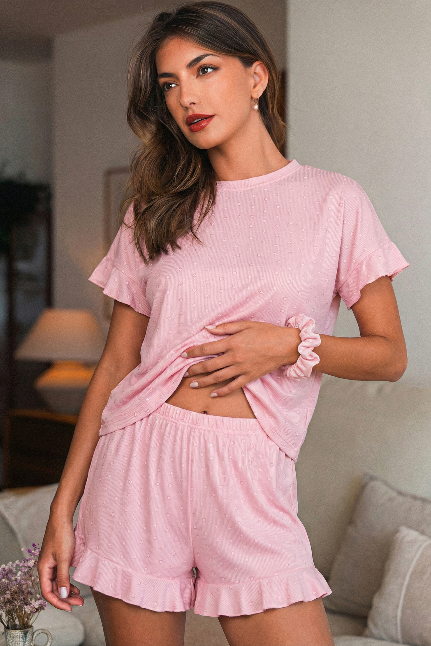 Rosa Rundhals Pyjama-Set
