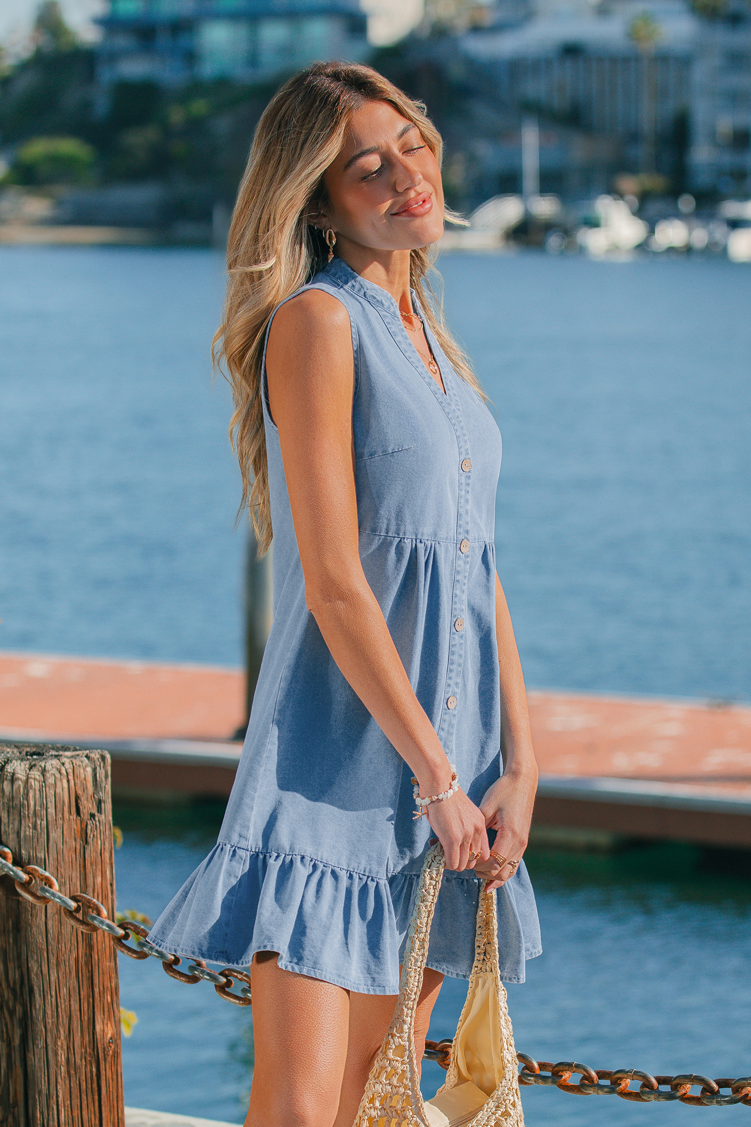 Vestido mini azul café francés