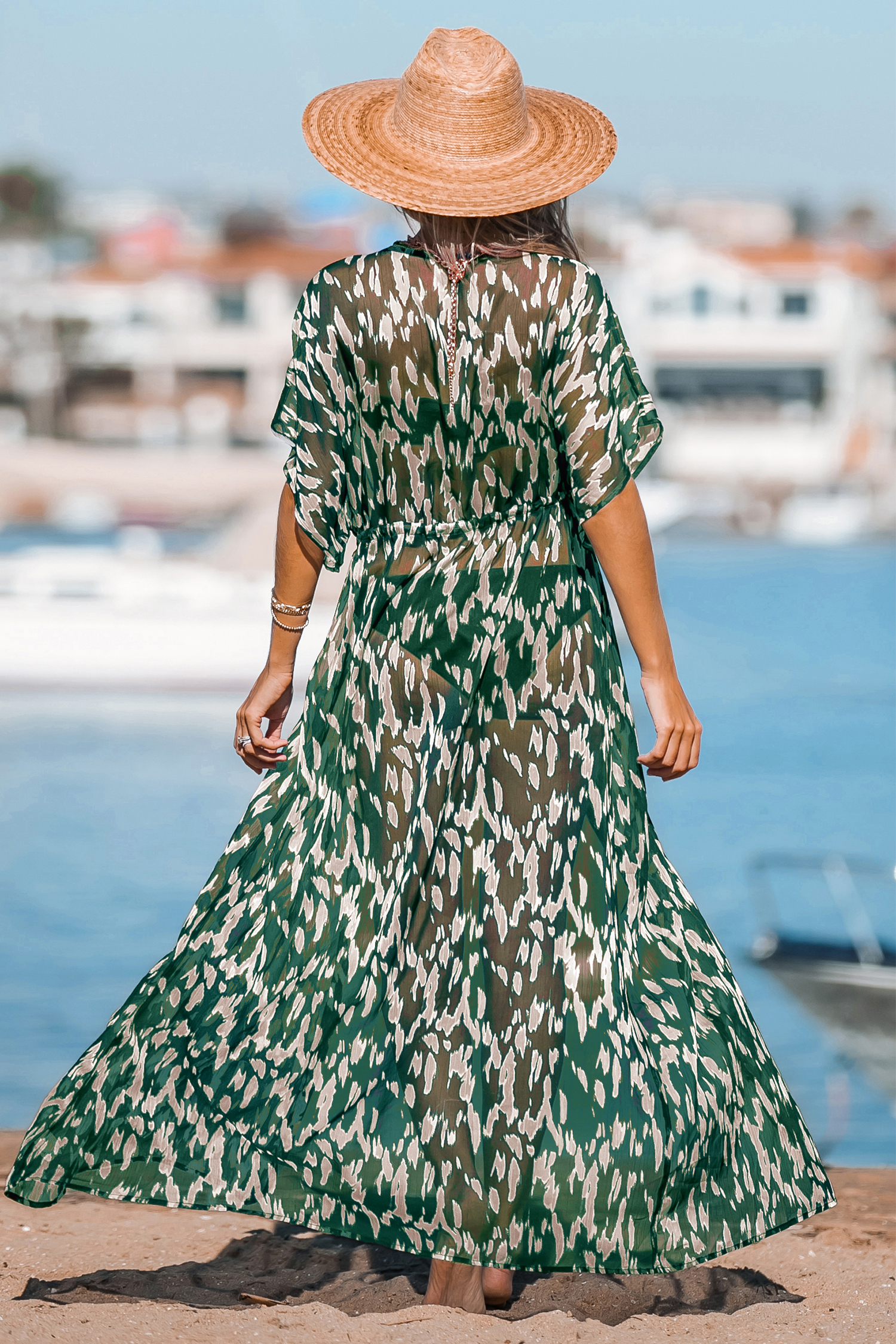 Grüner Tiefer Ausschnitt Strand-Kimono