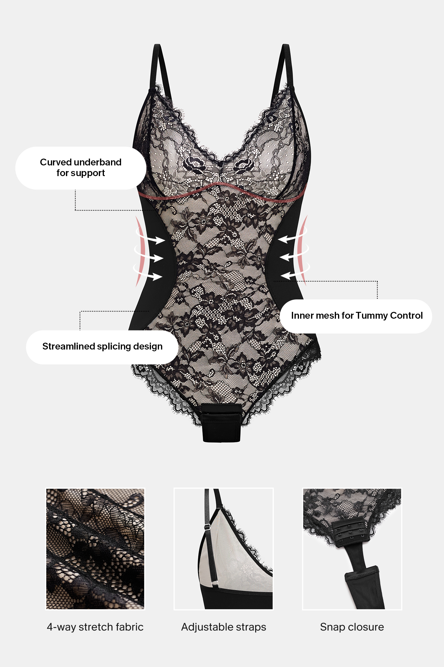 True Romantic Black Shapewear Bodysuit