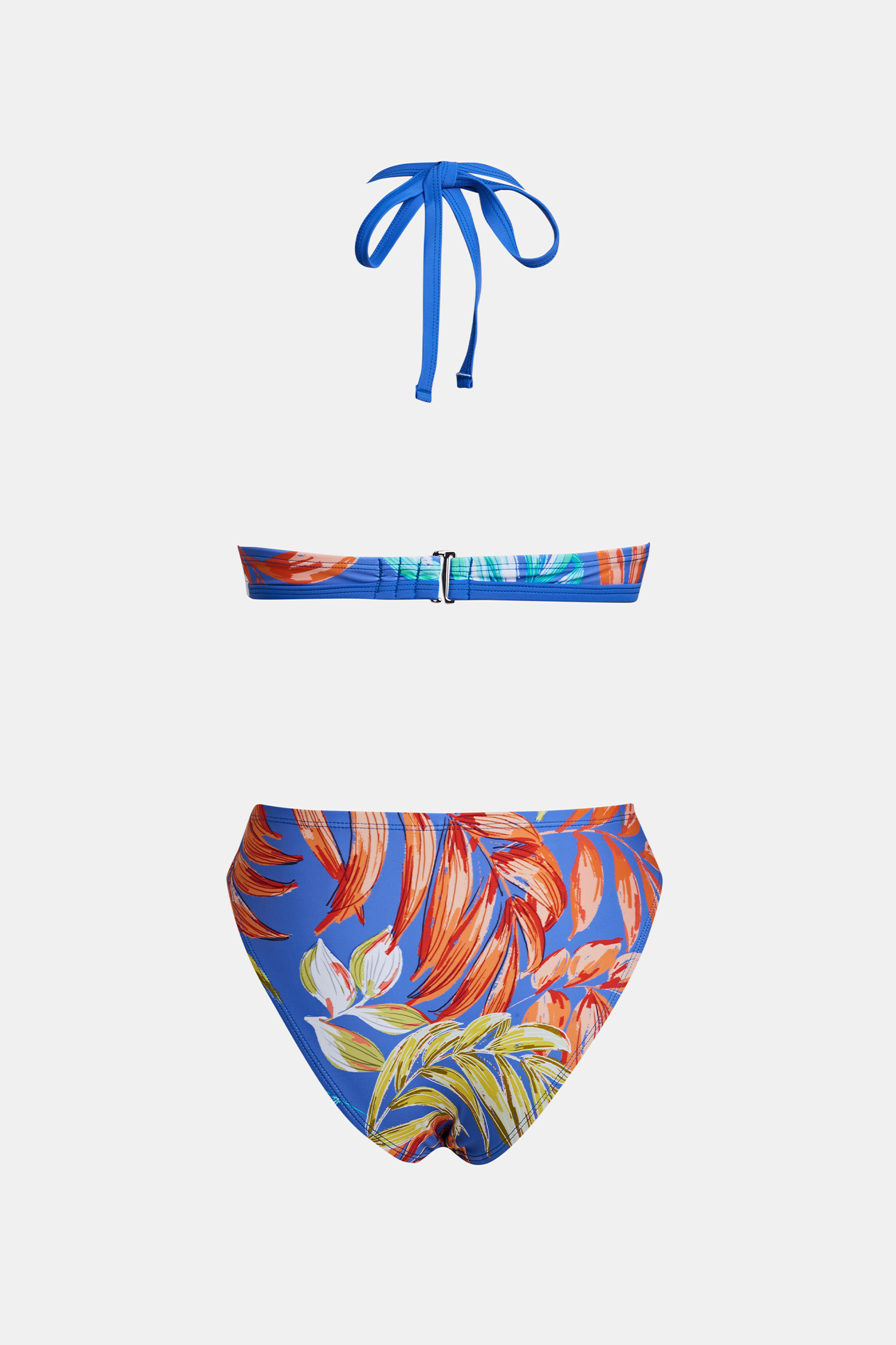 Tropical Print Whip Stitch Bikini Top & High-Rise Bottoms Set