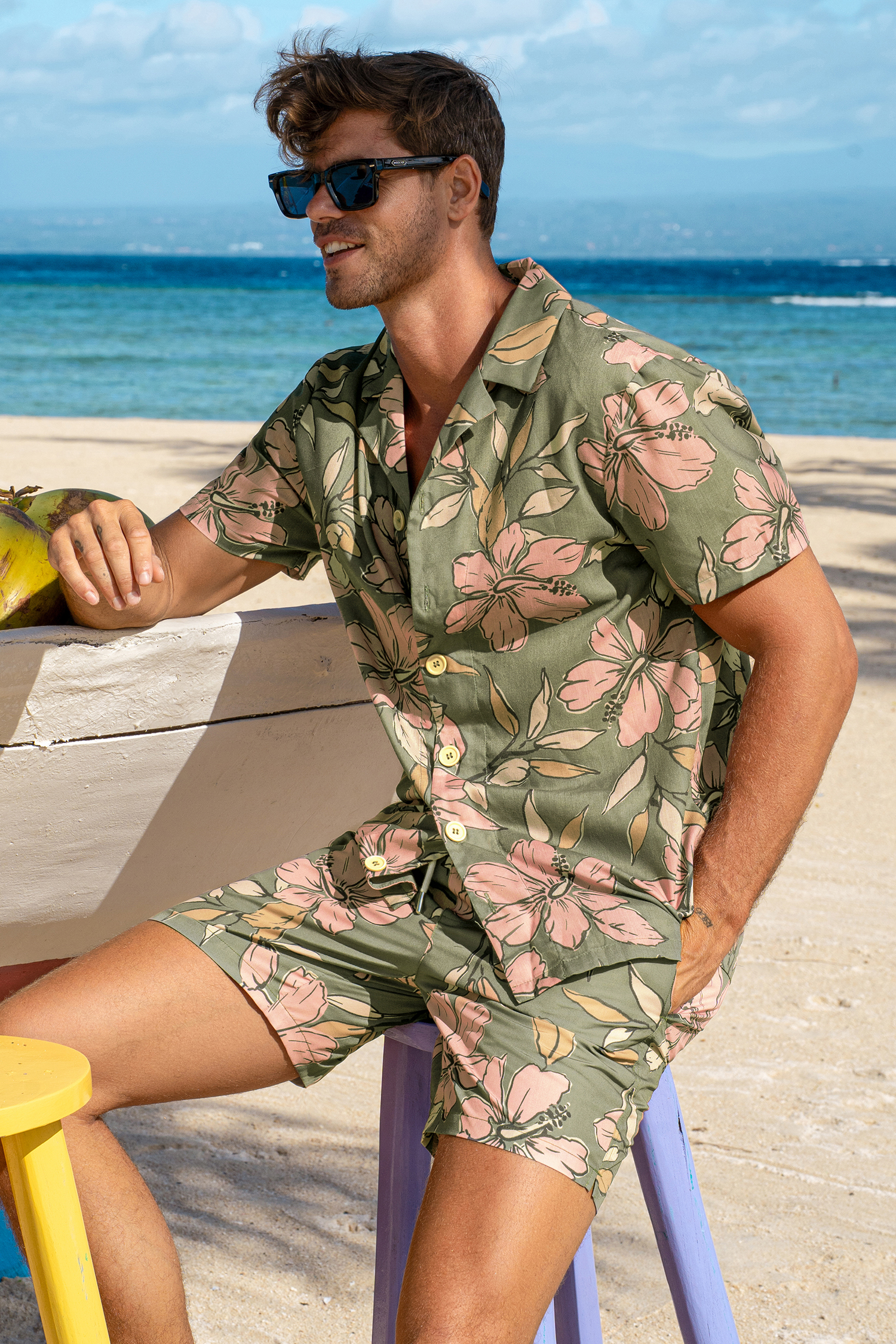 Chemise florale manches courtes à boutons